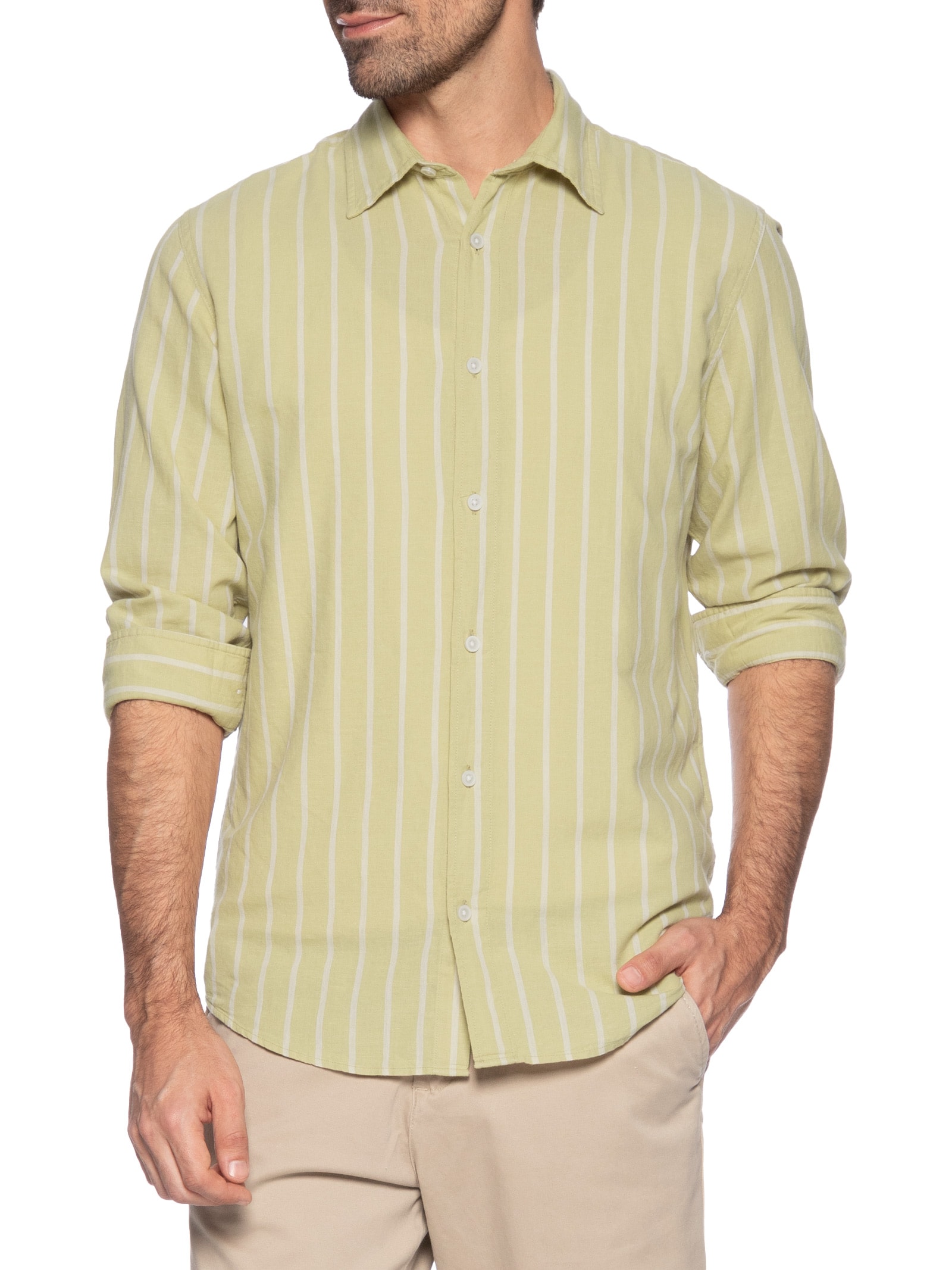 Camisa Masculina Slim Fit Linho Bege Jack & Jones