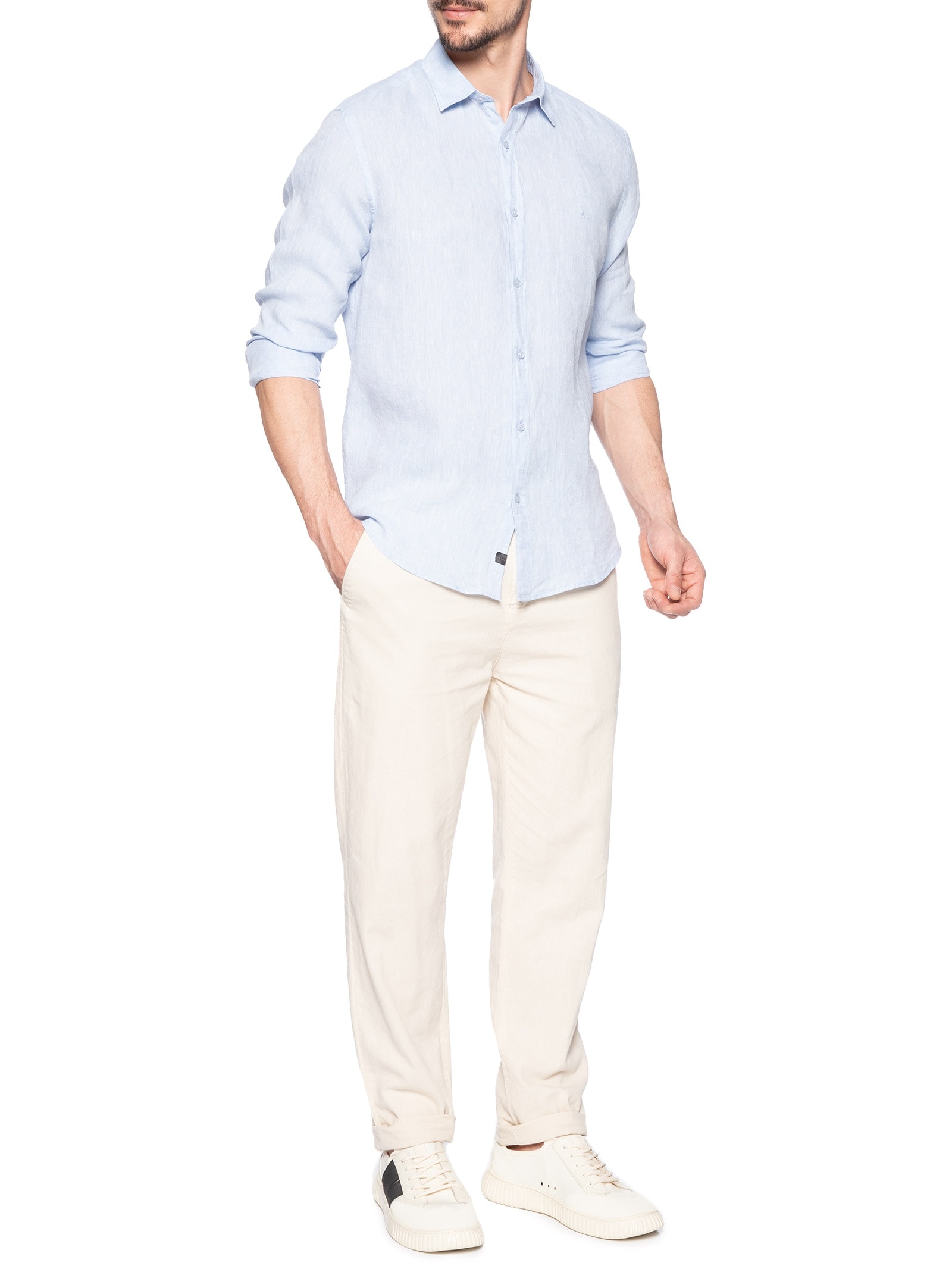Camisa Masculina Slim Fit Linho Irlandês Azul Aramis