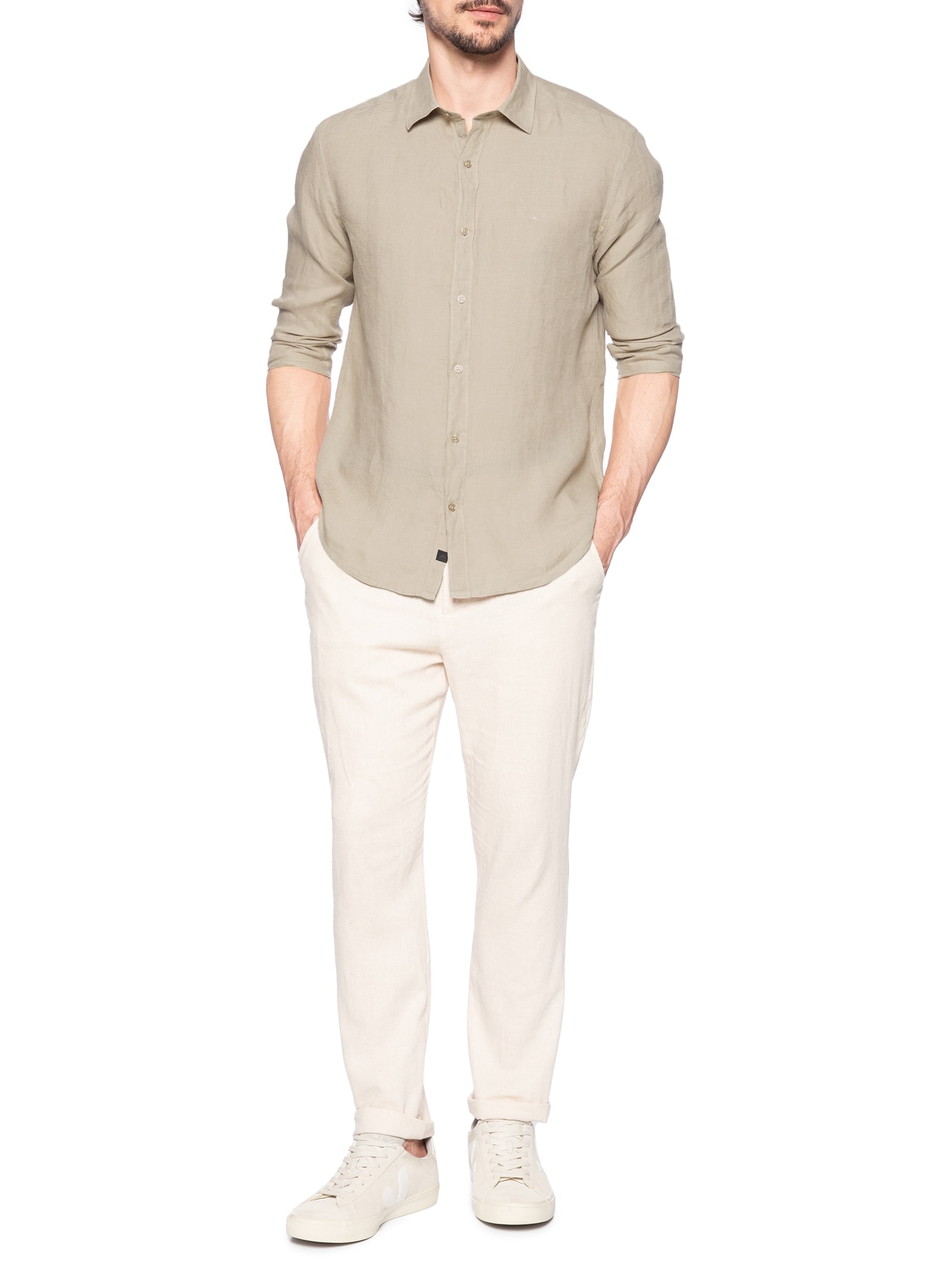 Camisa Masculina Slim Fit Linho Irlandês Bege Aramis