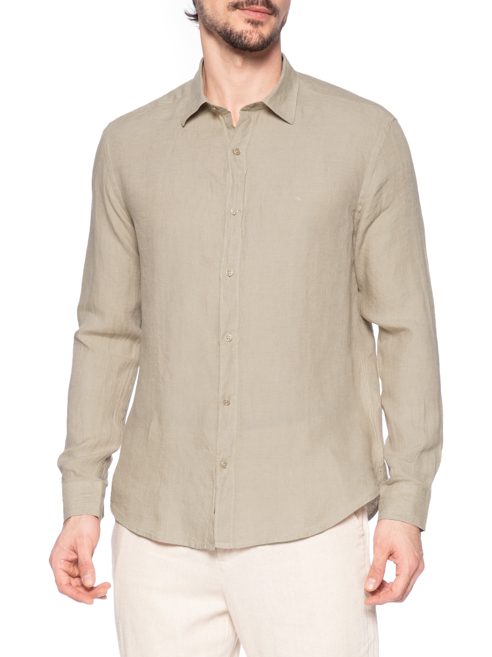 Camisa Masculina Slim Fit Linho Irlandês Bege Aramis