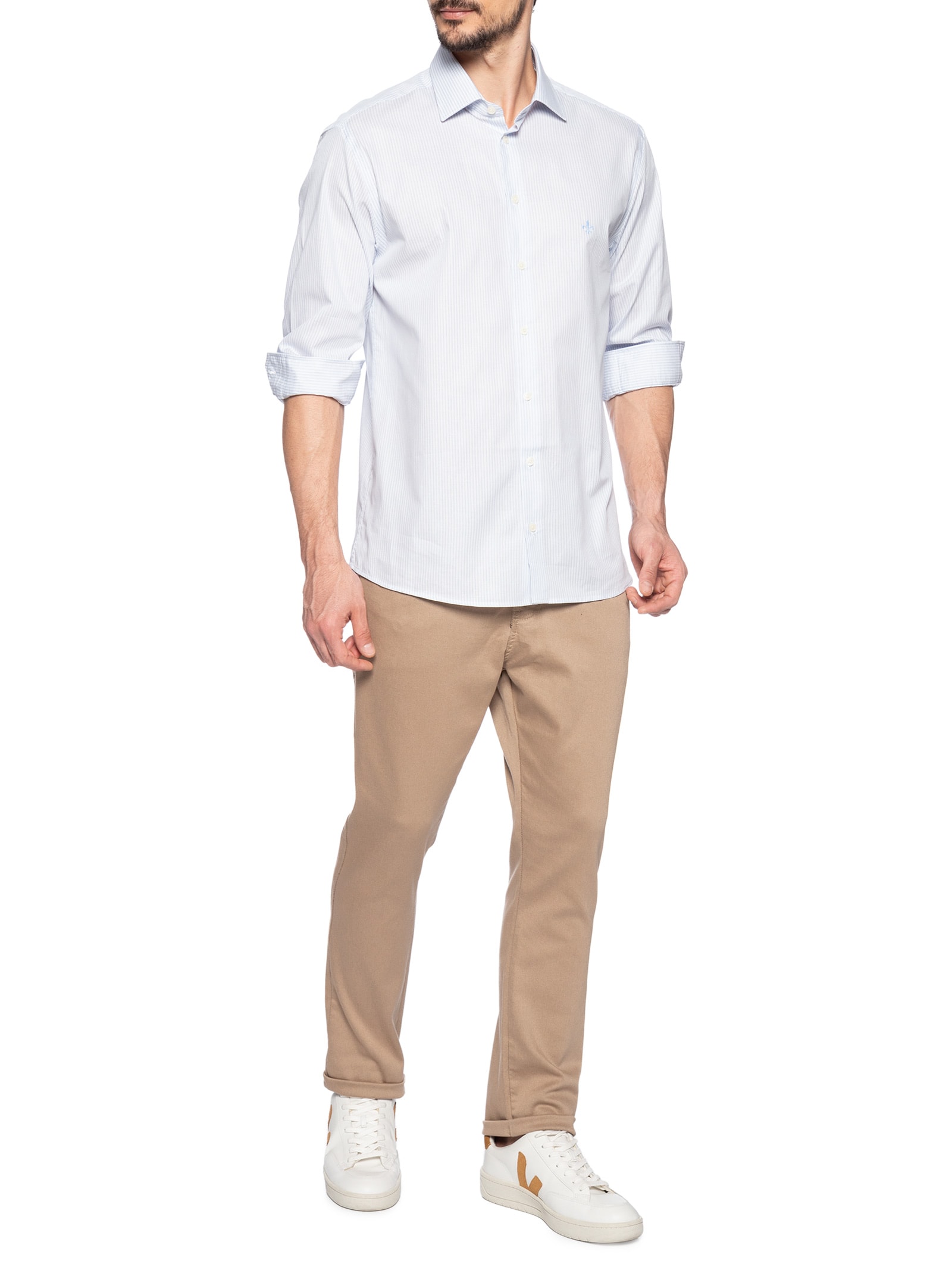 Camisa Masculina Slim Fit Listrada Azul Dudalina