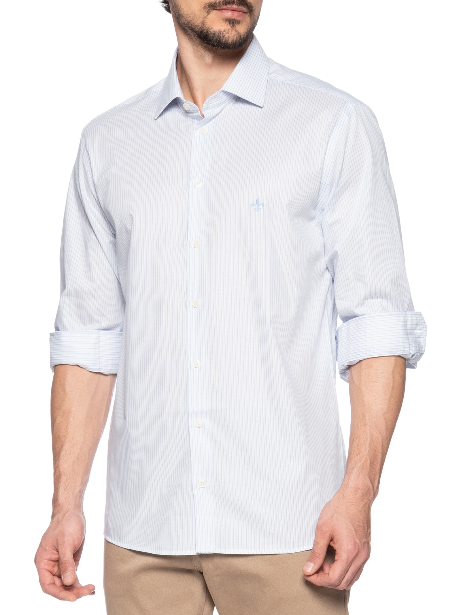Camisa Masculina Slim Fit Listrada Azul Dudalina