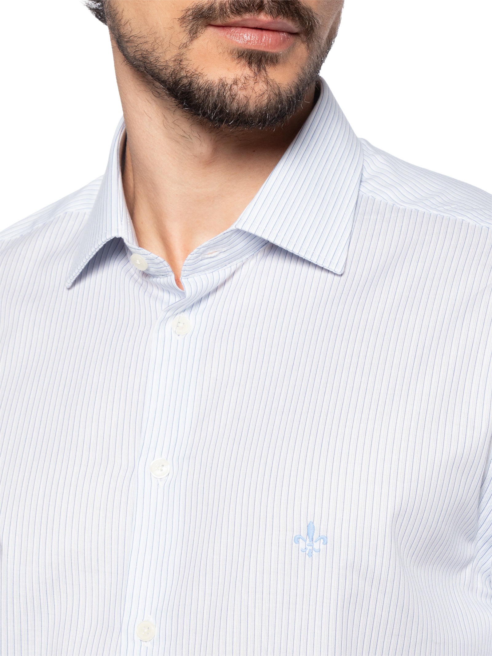 Camisa Masculina Slim Fit Listrada Azul Dudalina