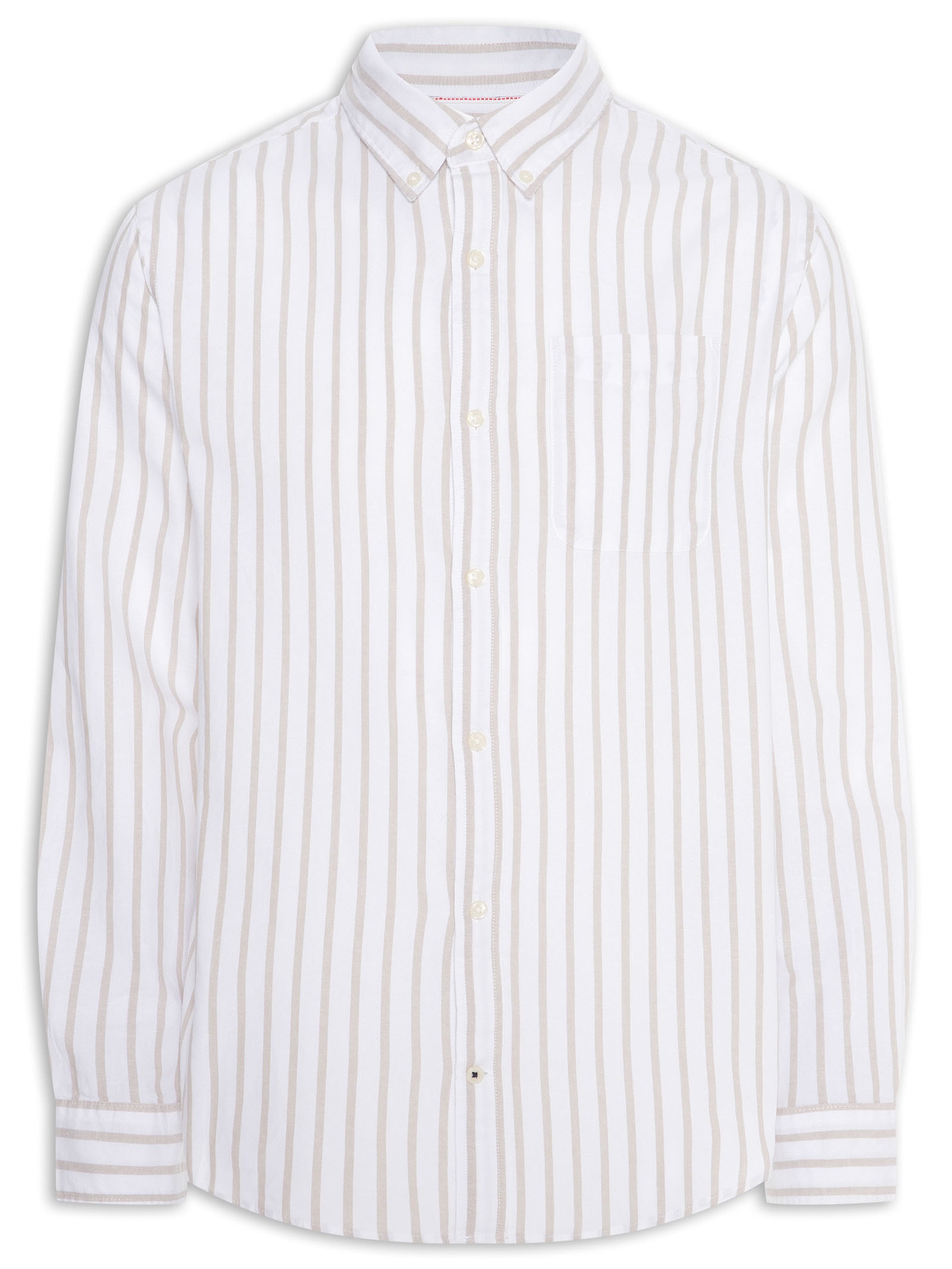 Camisa Masculina Slim Fit Listrada Oxford Orgânico Cinza Jack & Jones