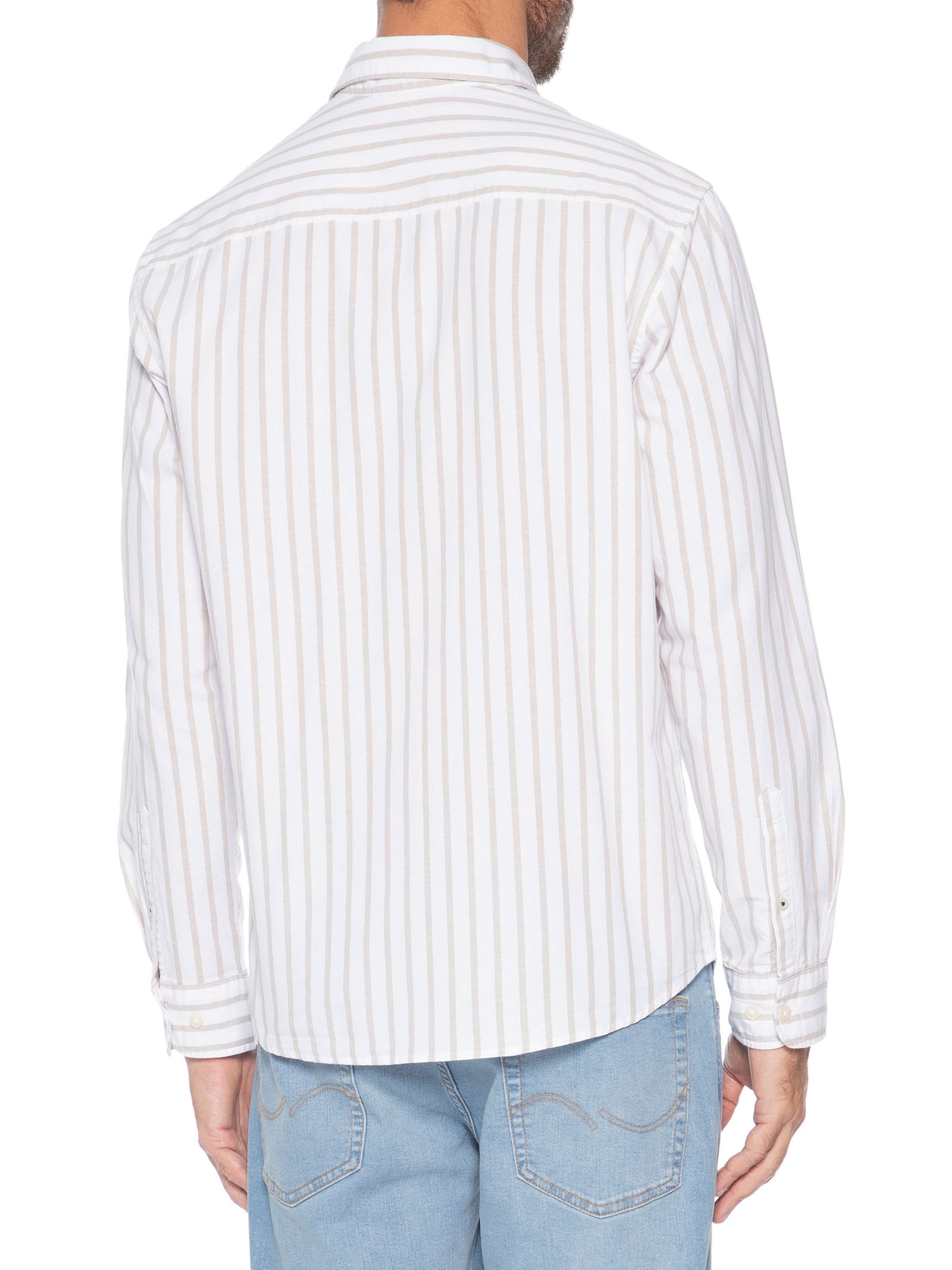 Camisa Masculina Slim Fit Listrada Oxford Orgânico Cinza Jack & Jones