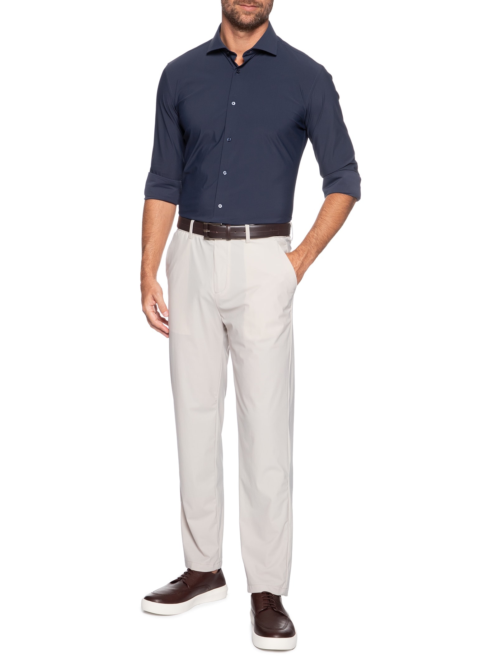 Camisa Masculina Slim Fit Malha Tech Azul '2 Essential