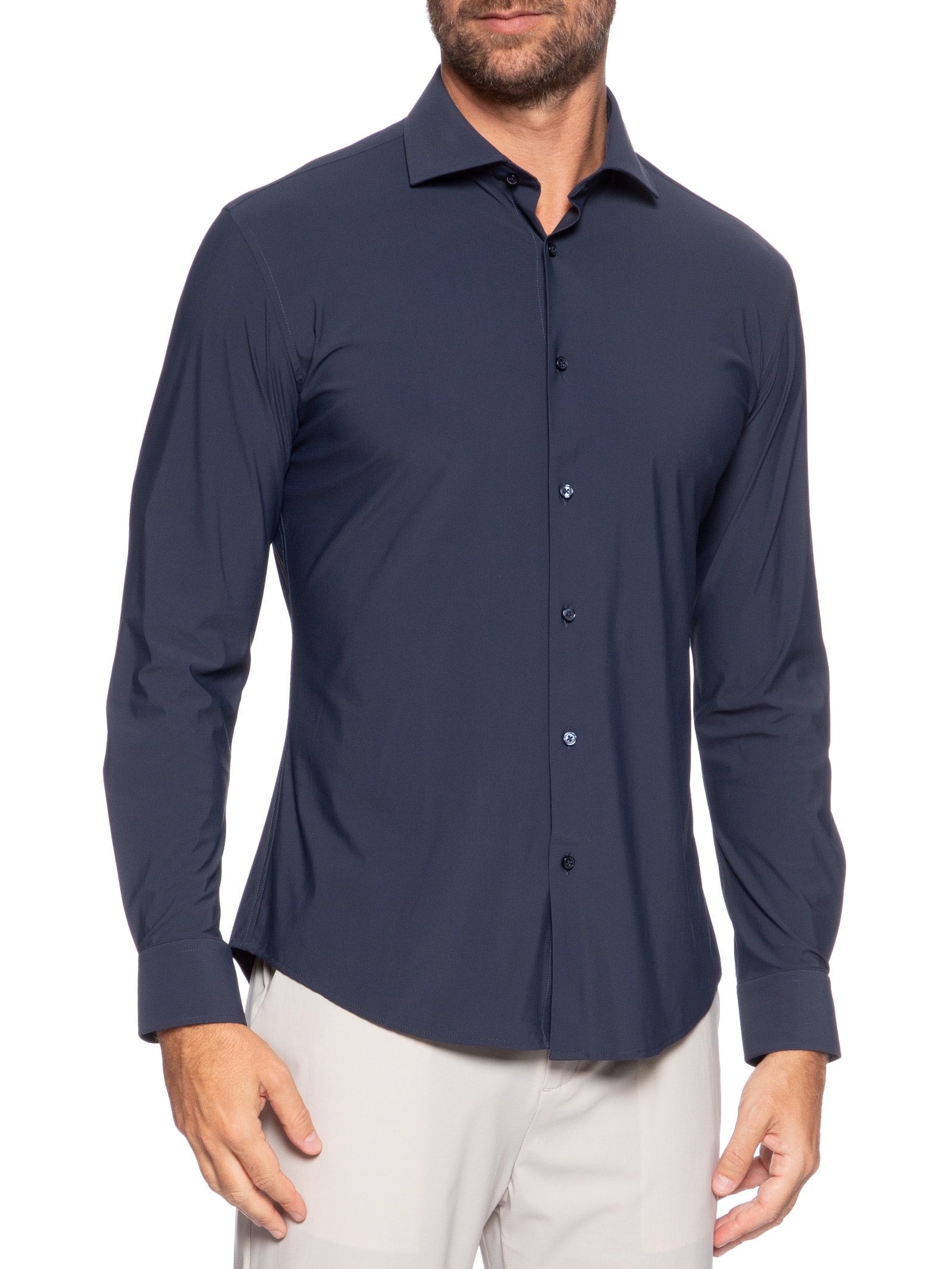 Camisa Masculina Slim Fit Malha Tech Azul '2 Essential