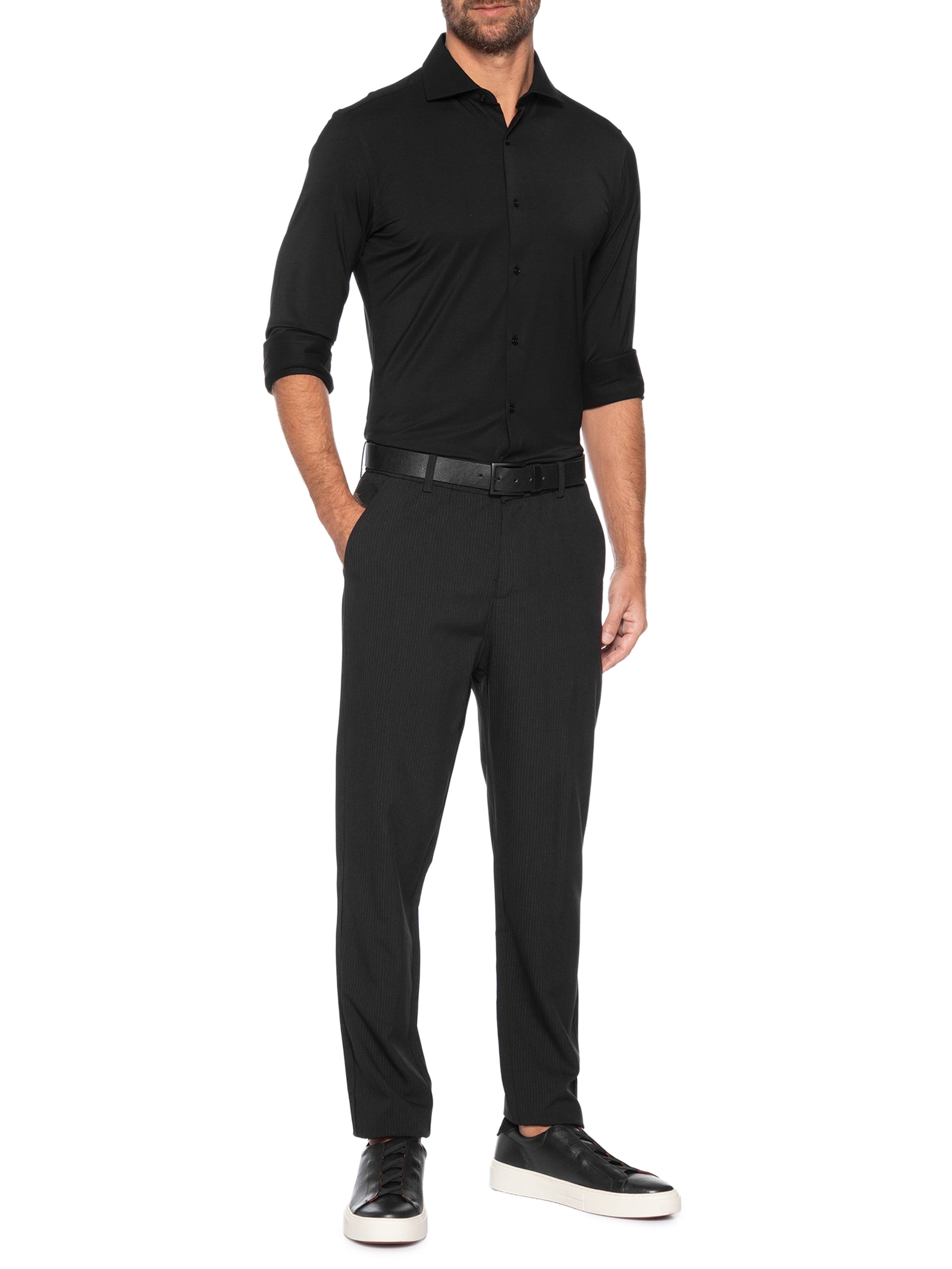 Camisa Masculina Slim Fit Malha Tech Preto '2 Essential