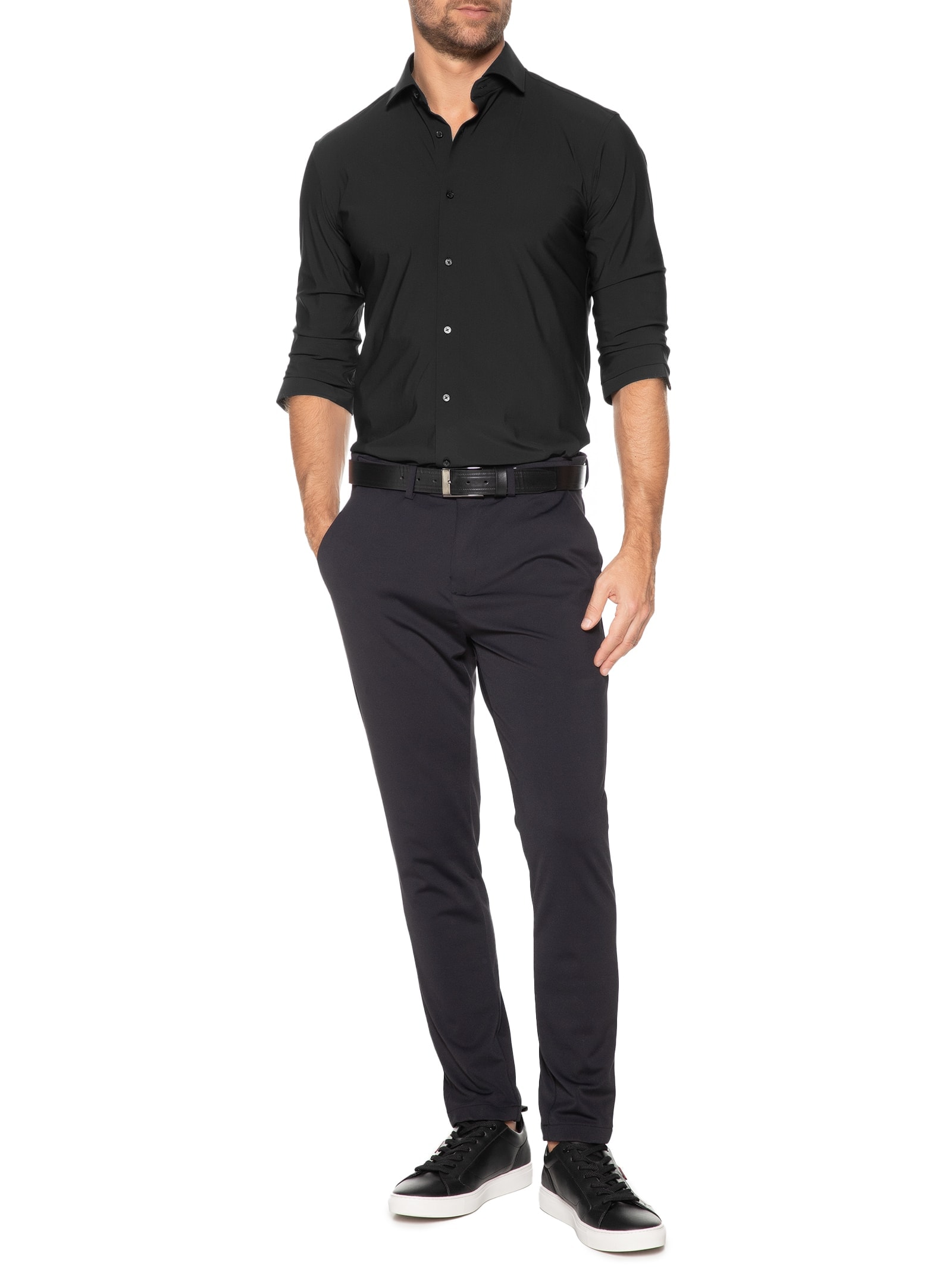 Camisa Masculina Slim Fit Malha Tecnológica Preto '2 Essential