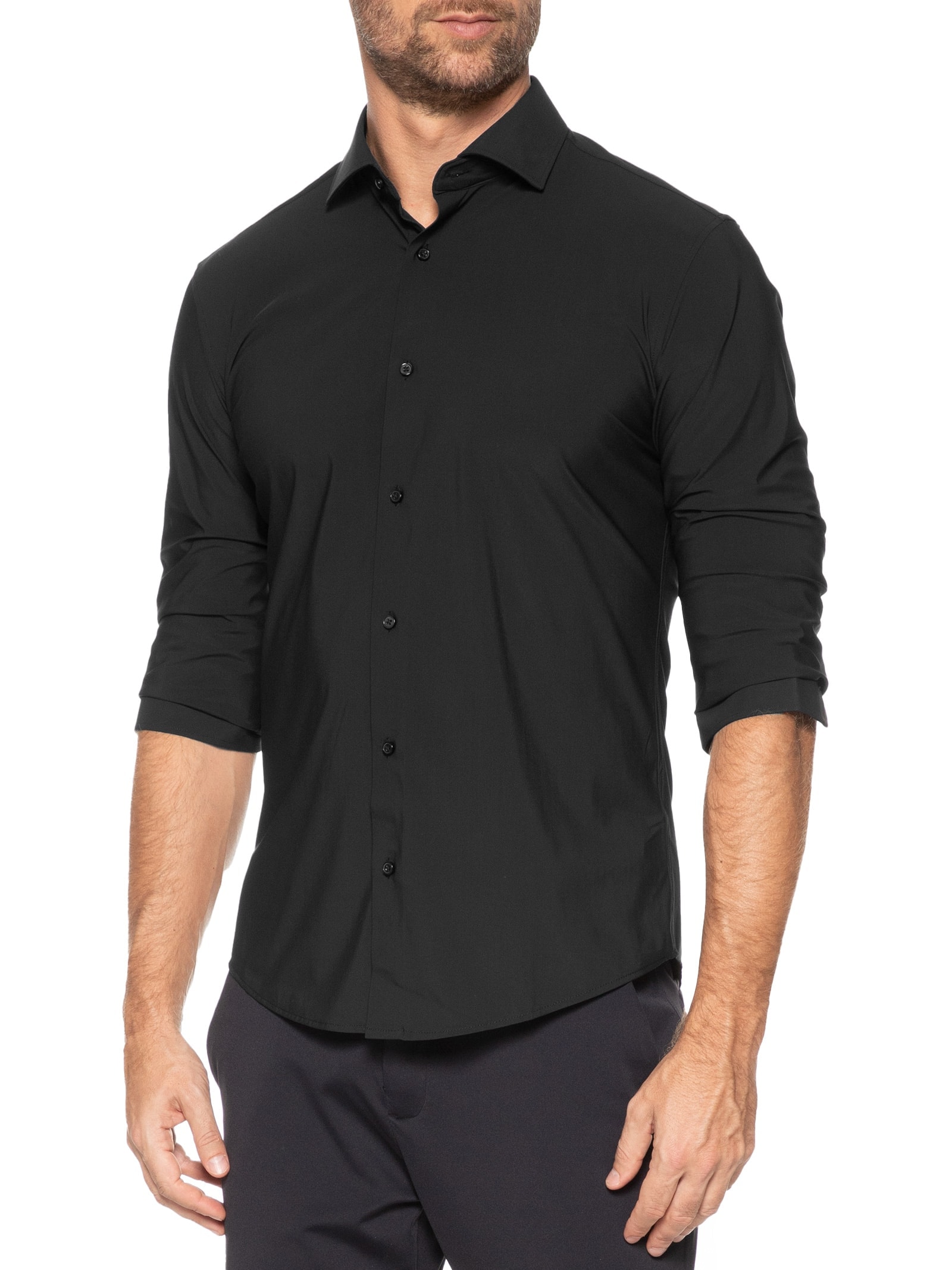 Camisa Masculina Slim Fit Malha Tecnológica Preto '2 Essential