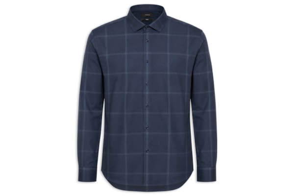 Camisa Masculina Slim Fit Maxi Xadrez - Azul