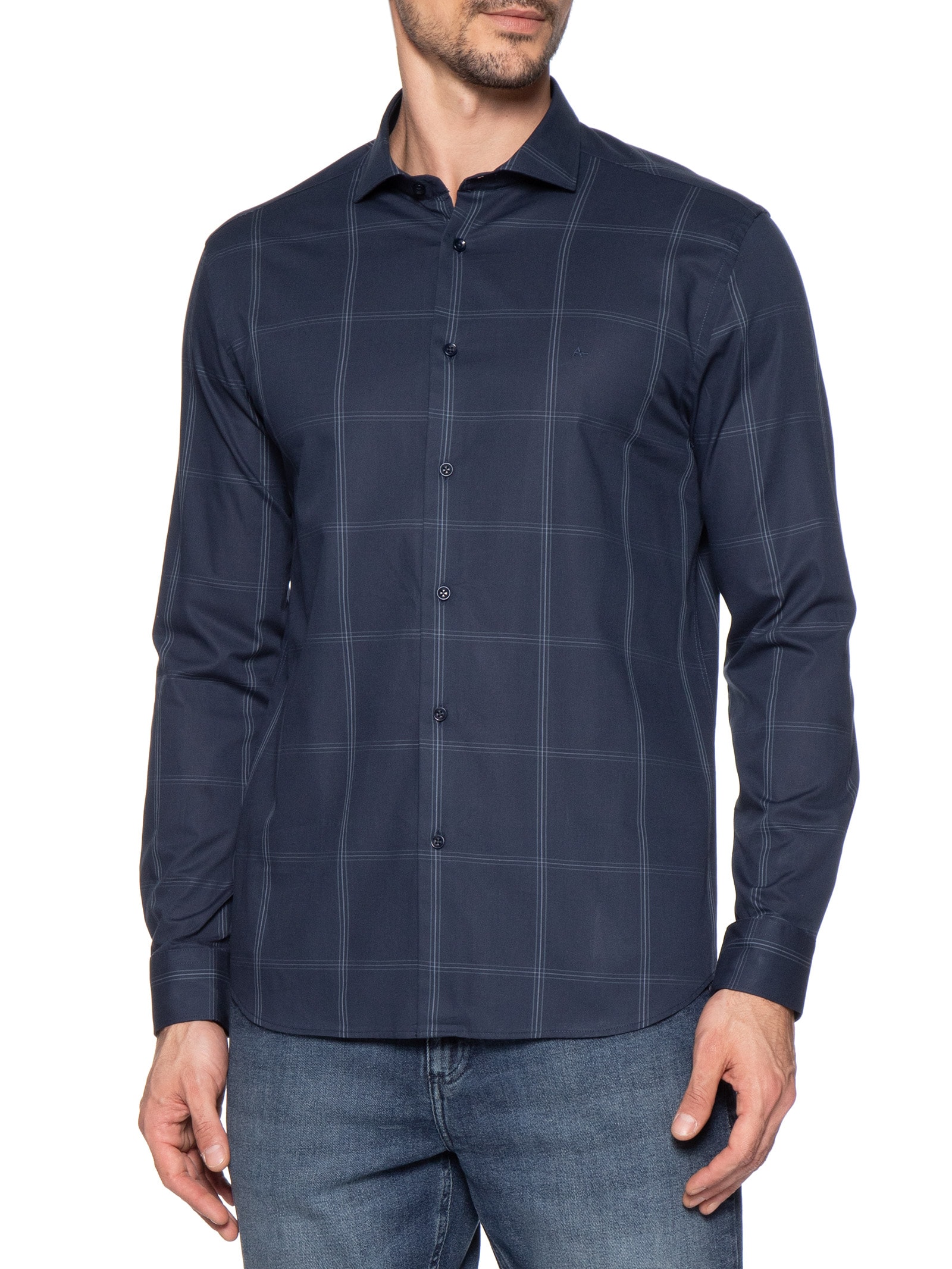 Camisa Masculina Slim Fit Maxi Xadrez Azul Aramis