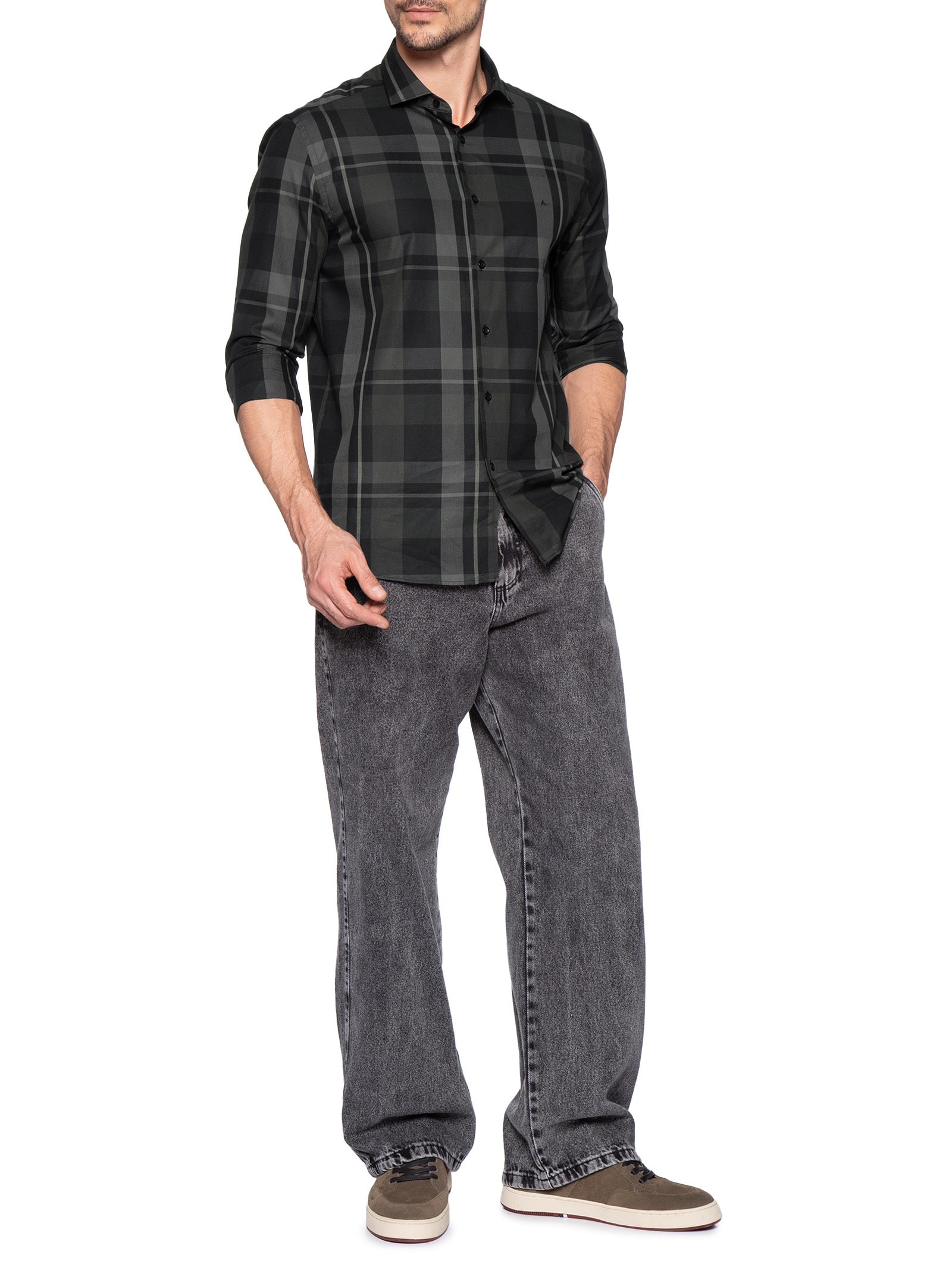 Camisa Masculina Slim Fit Maxi Xadrez Preto Aramis