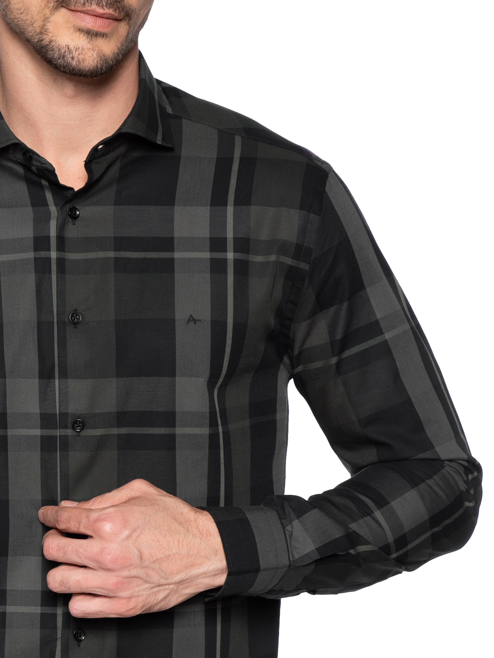 Camisa Masculina Slim Fit Maxi Xadrez Preto Aramis