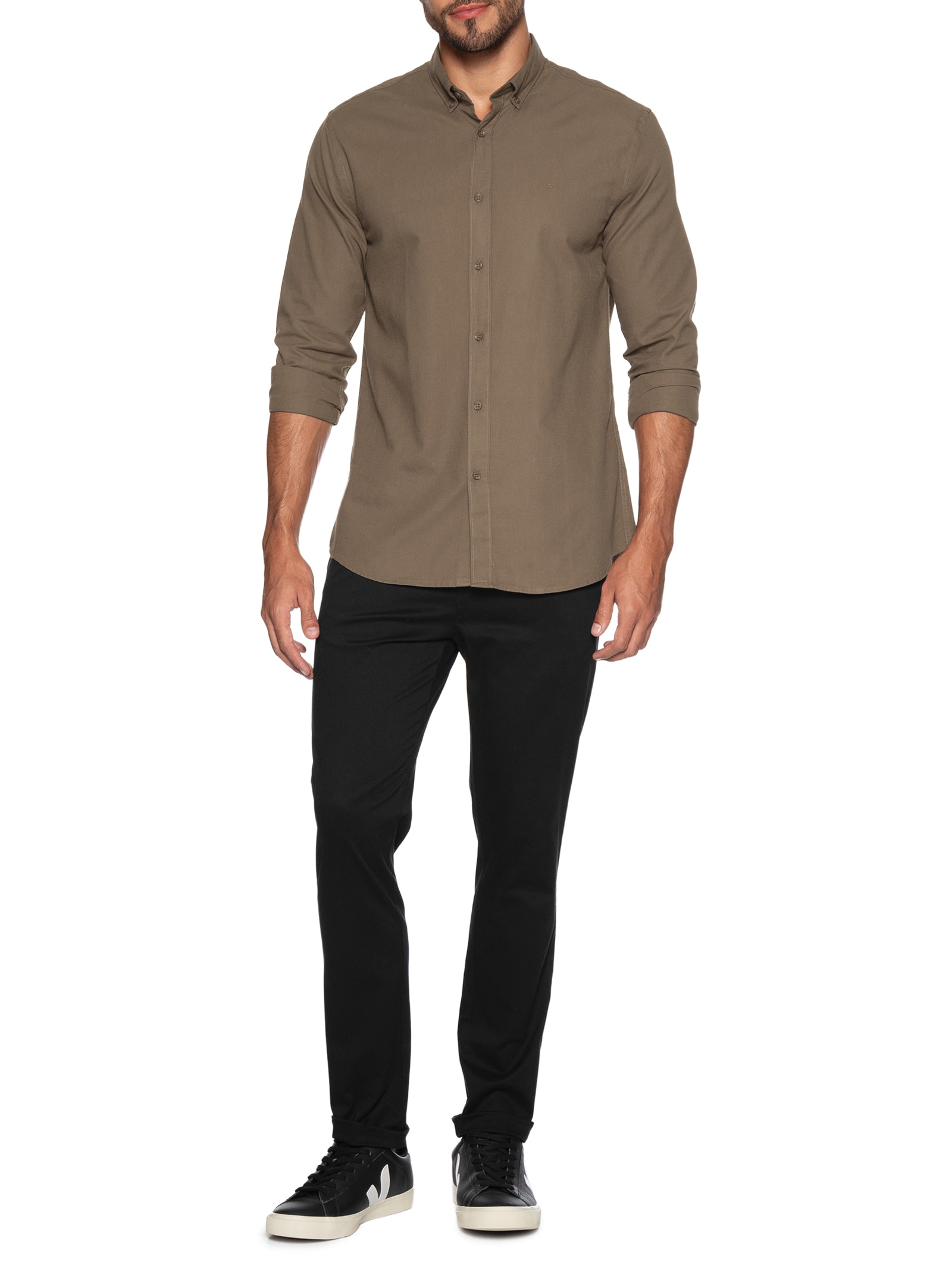 Camisa Masculina Slim Fit Oxford Planalto BNDW – Marrom Aramis