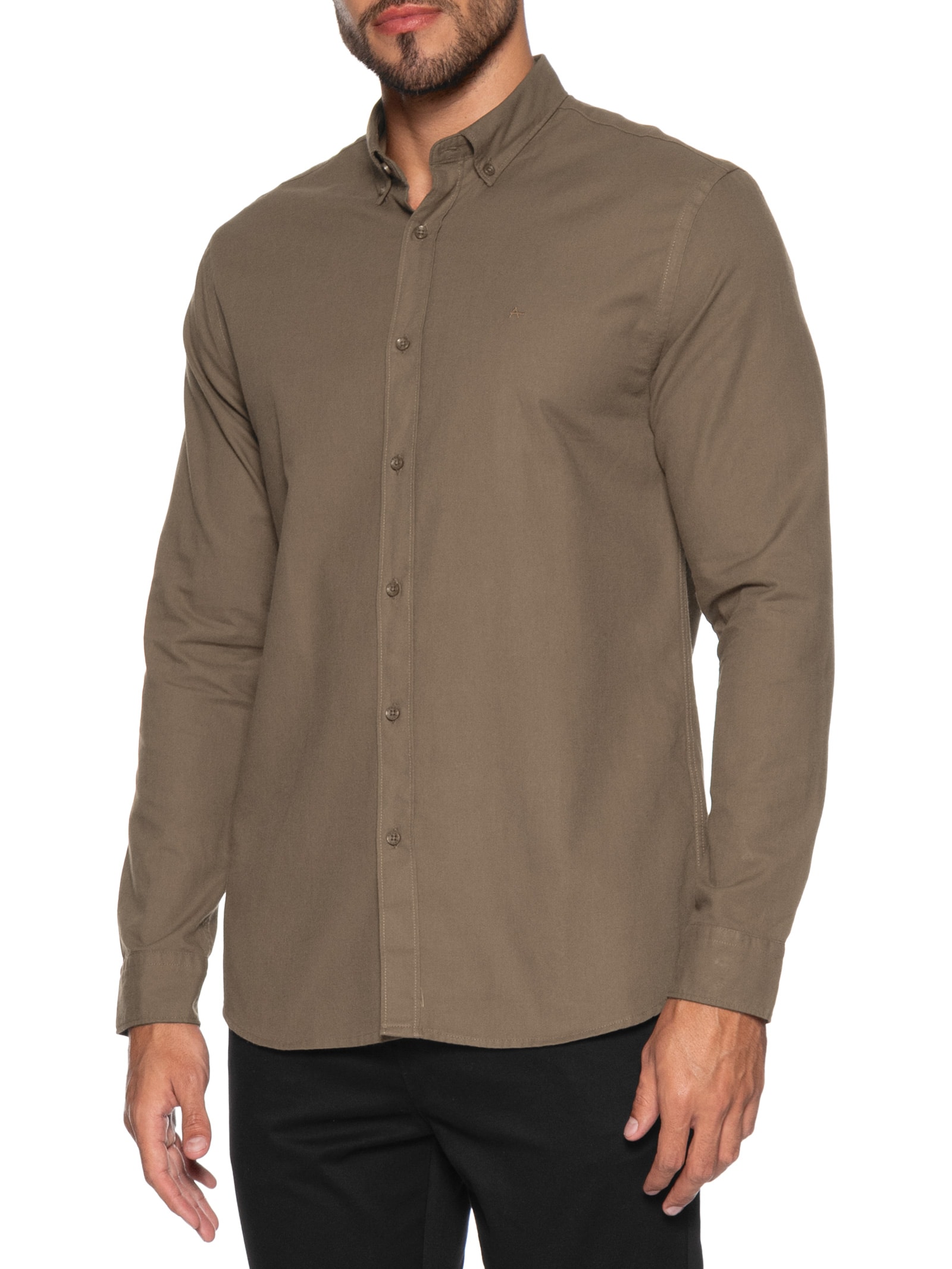 Camisa Masculina Slim Fit Oxford Planalto BNDW – Marrom Aramis