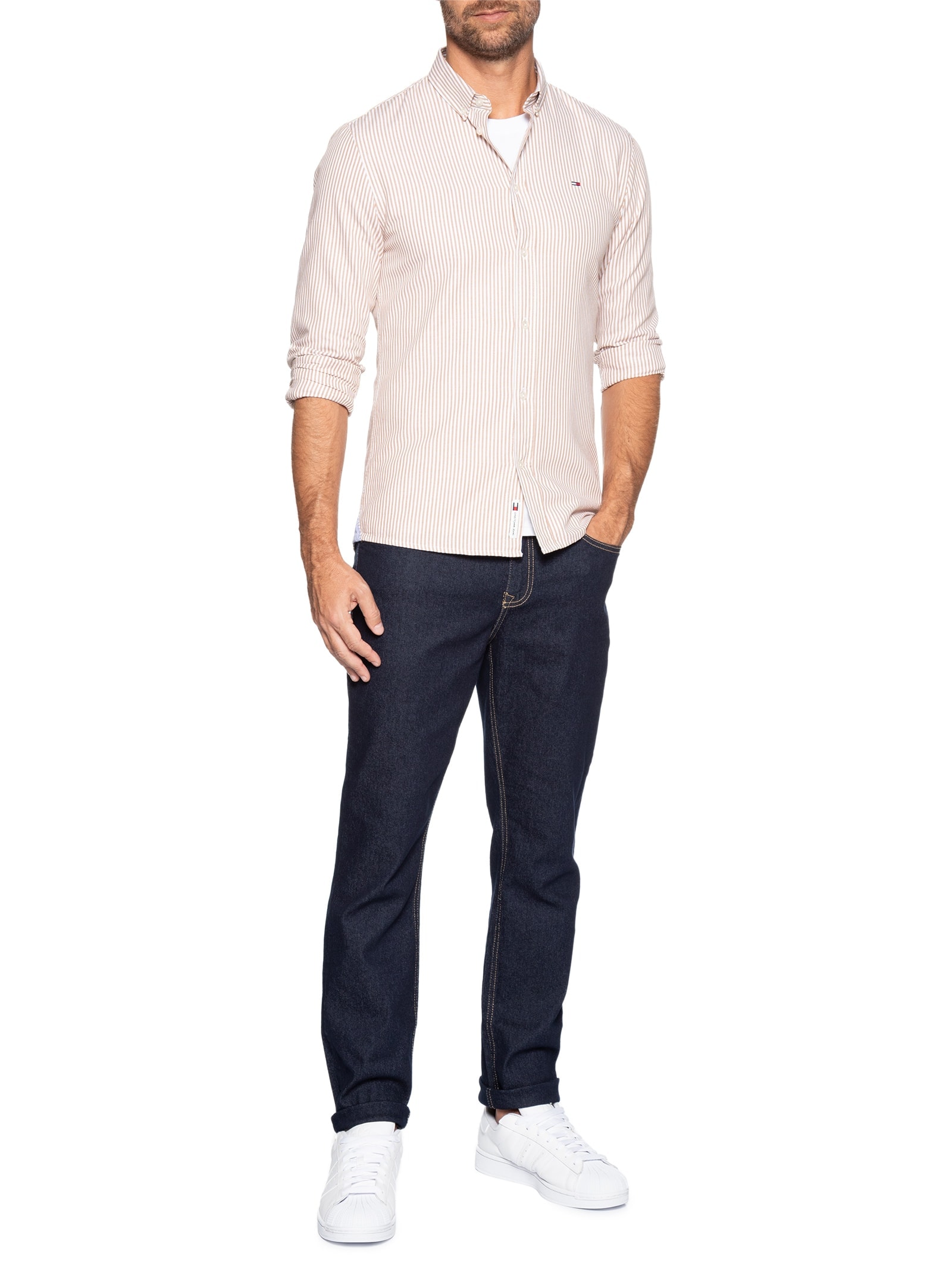 Camisa Masculina Slim Fit Oxford Rosa Tommy Jeans