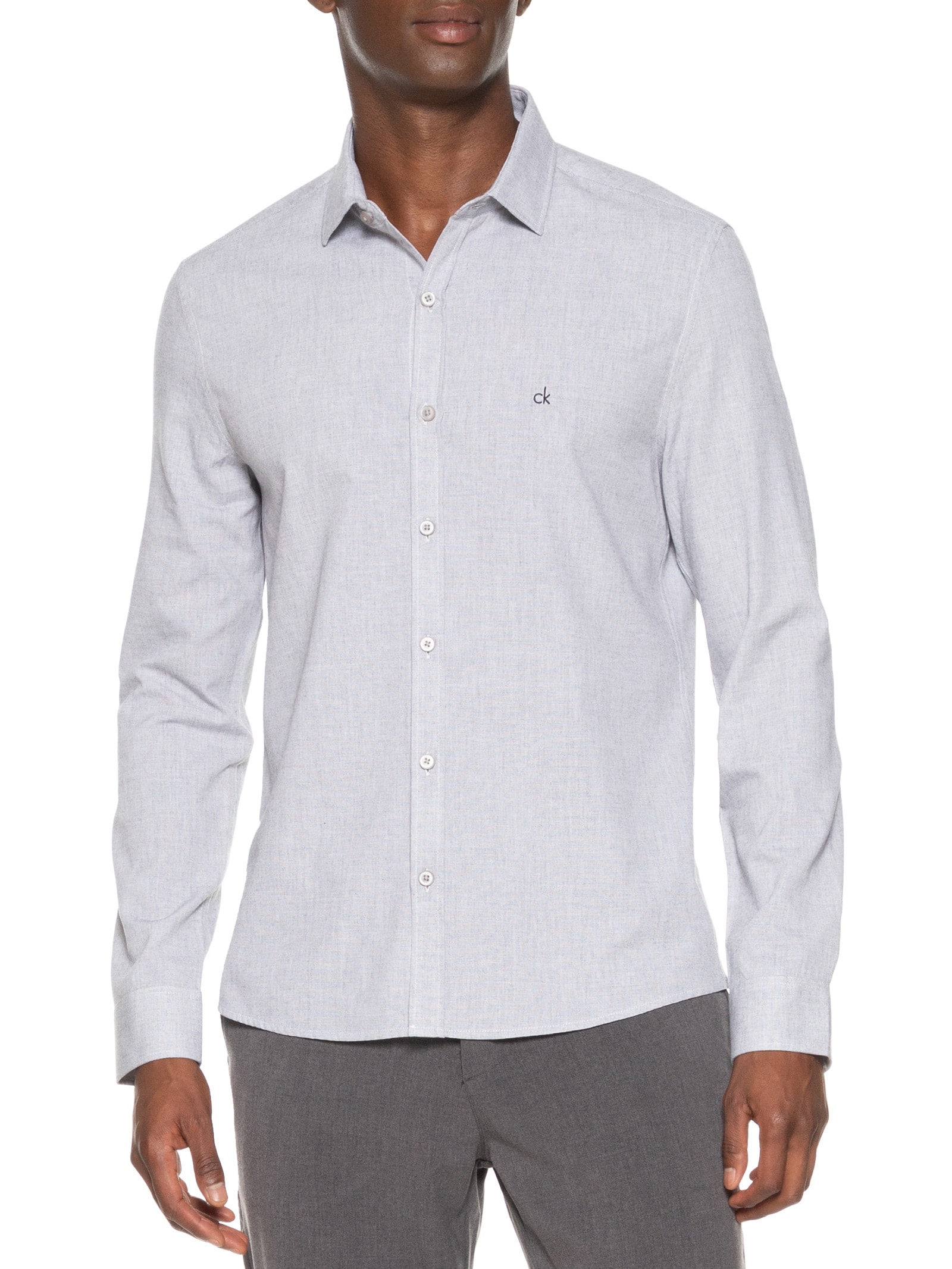 Camisa Masculina Slim Fit Tela De Algodão Cinza Calvin Klein