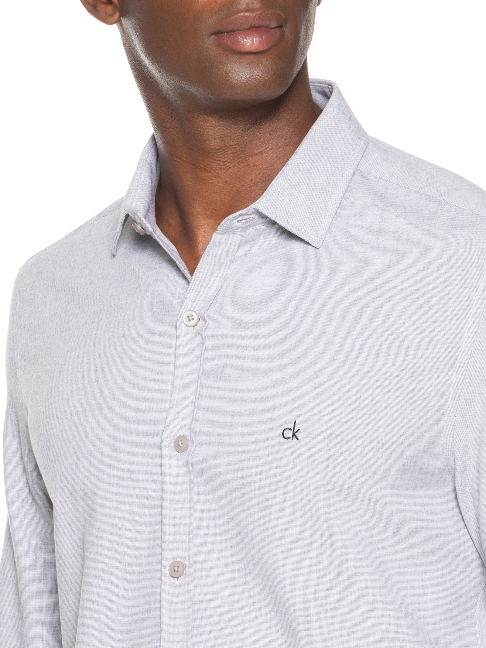 Camisa Masculina Slim Fit Tela De Algodão Cinza Calvin Klein