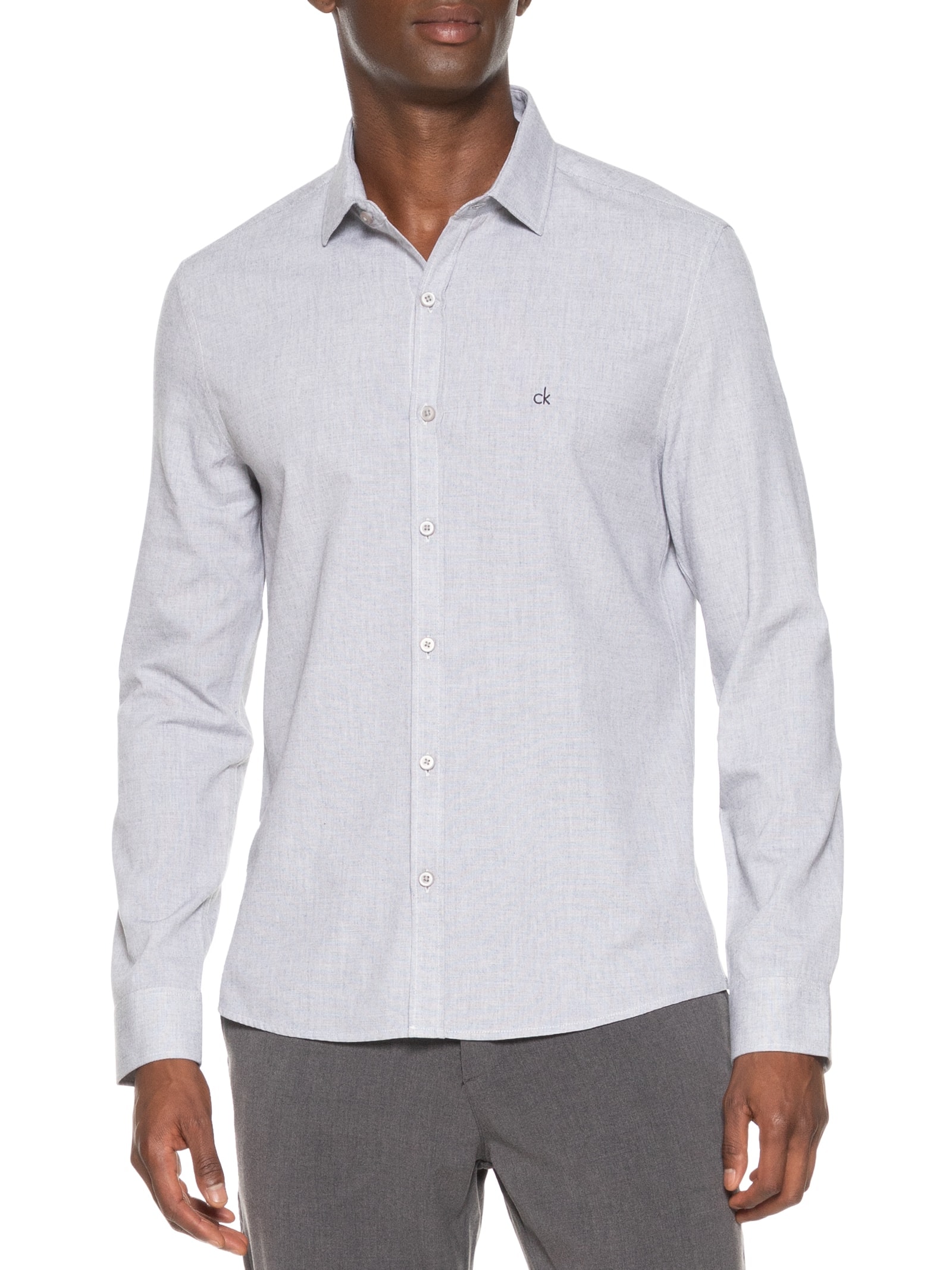 Camisa Masculina Slim Fit Tela De Algodão Cinza Calvin Klein - White Label