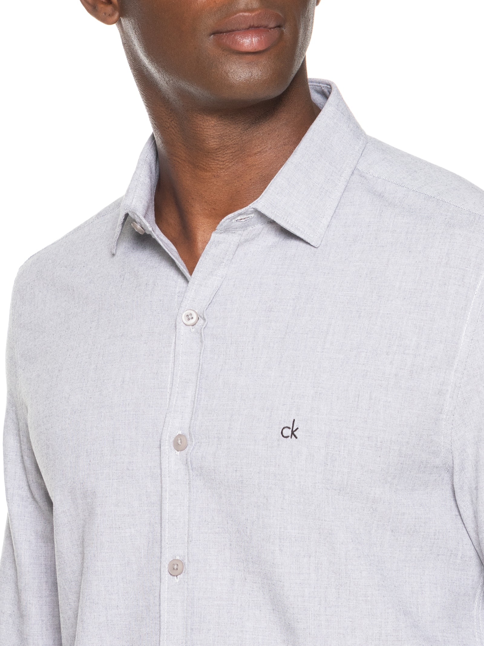Camisa Masculina Slim Fit Tela De Algodão Cinza Calvin Klein - White Label