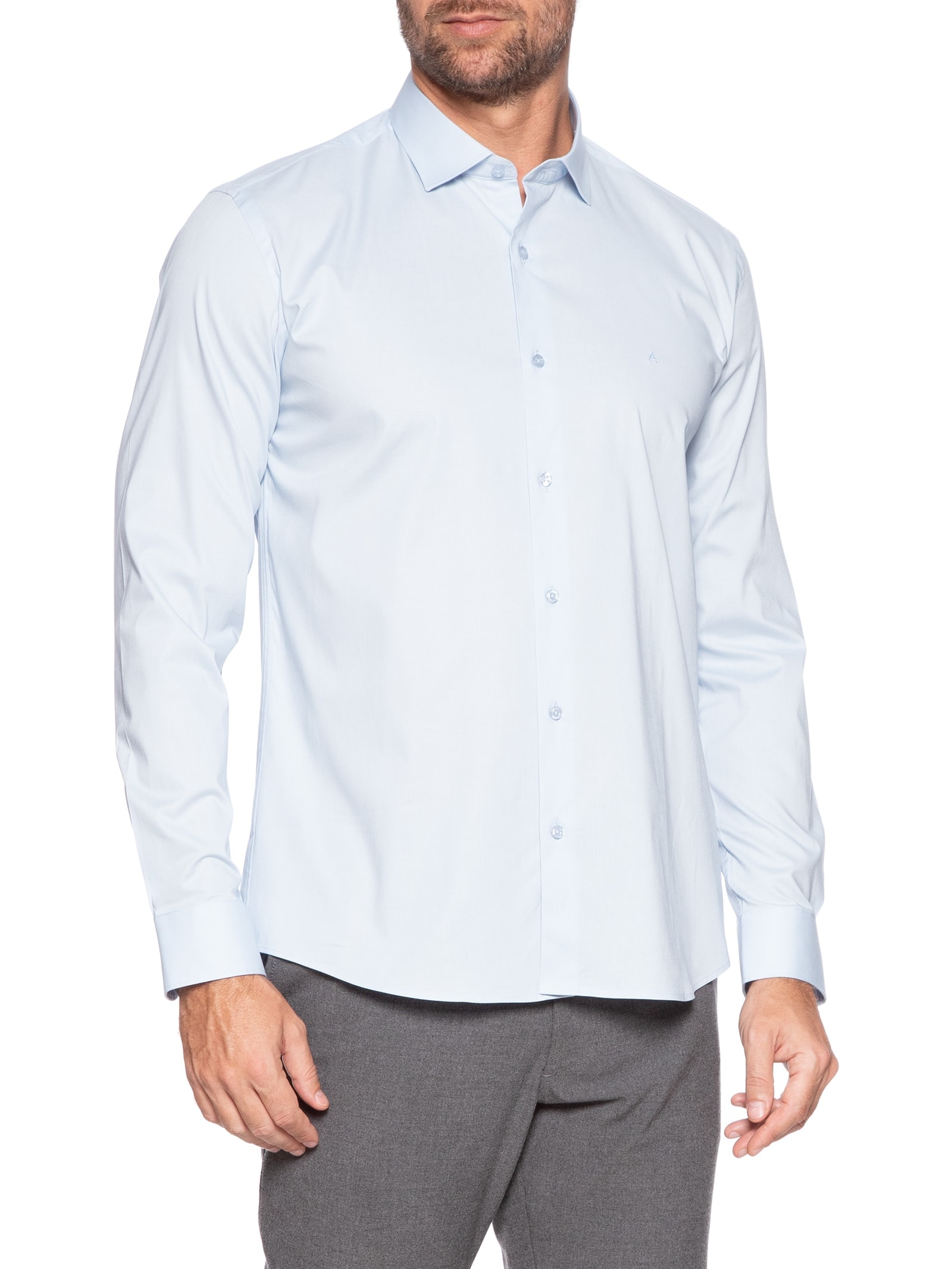 Camisa Masculina Slim Fit Tricoline Stretch Azul Aramis