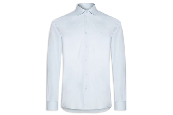 Camisa Masculina Slim Fit Tricoline Stretch - Azul