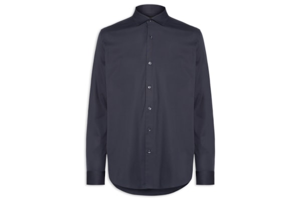 Camisa Masculina Slim Fit Tricoline Stretch - Azul