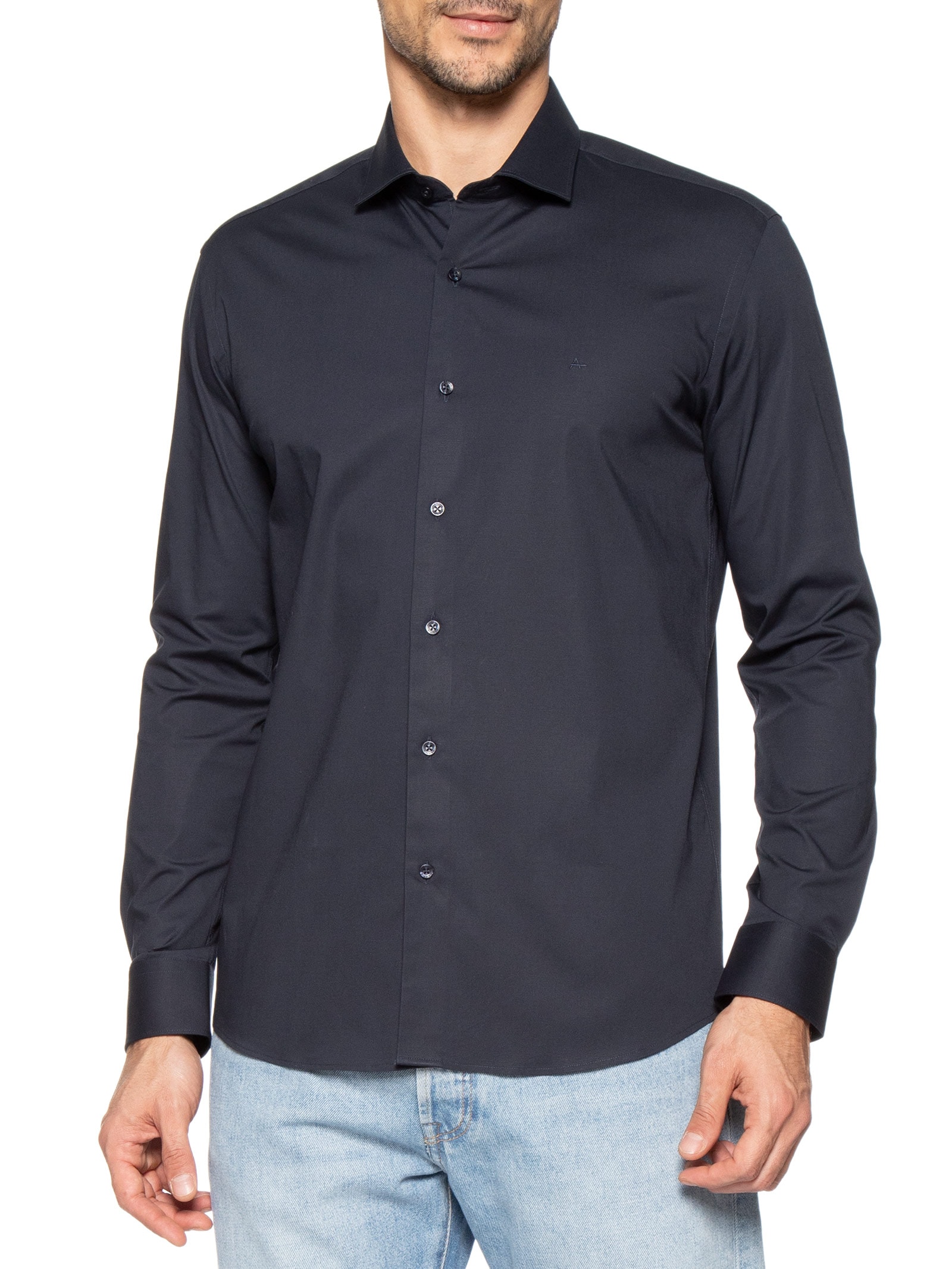Camisa Masculina Slim Fit Tricoline Stretch Azul Aramis
