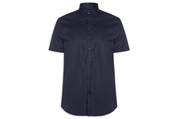 Camisa Masculina Slim Fit Tricoline Stretch Liso - Azul