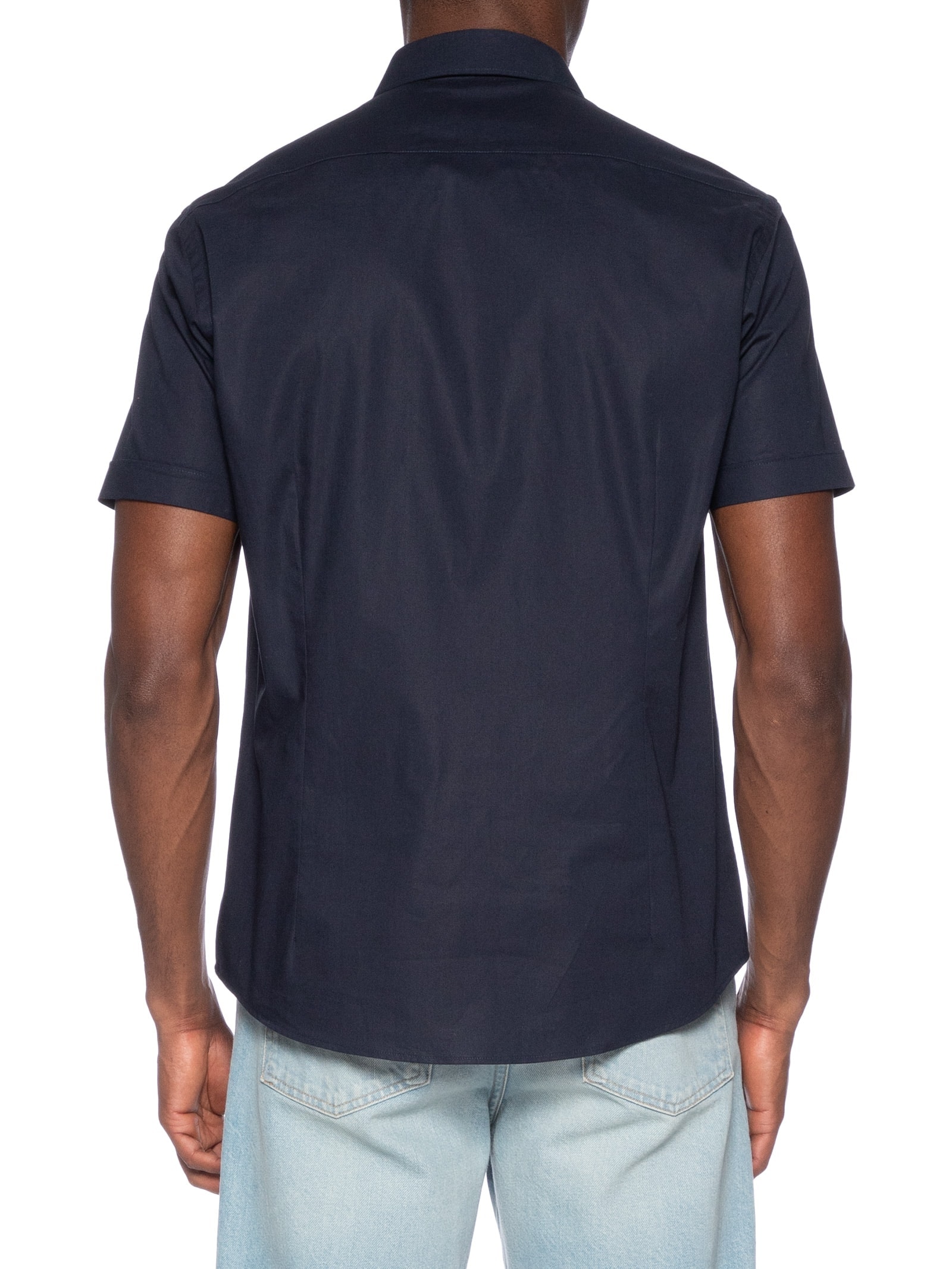 Camisa Masculina Slim Fit Tricoline Stretch Liso Azul Aramis