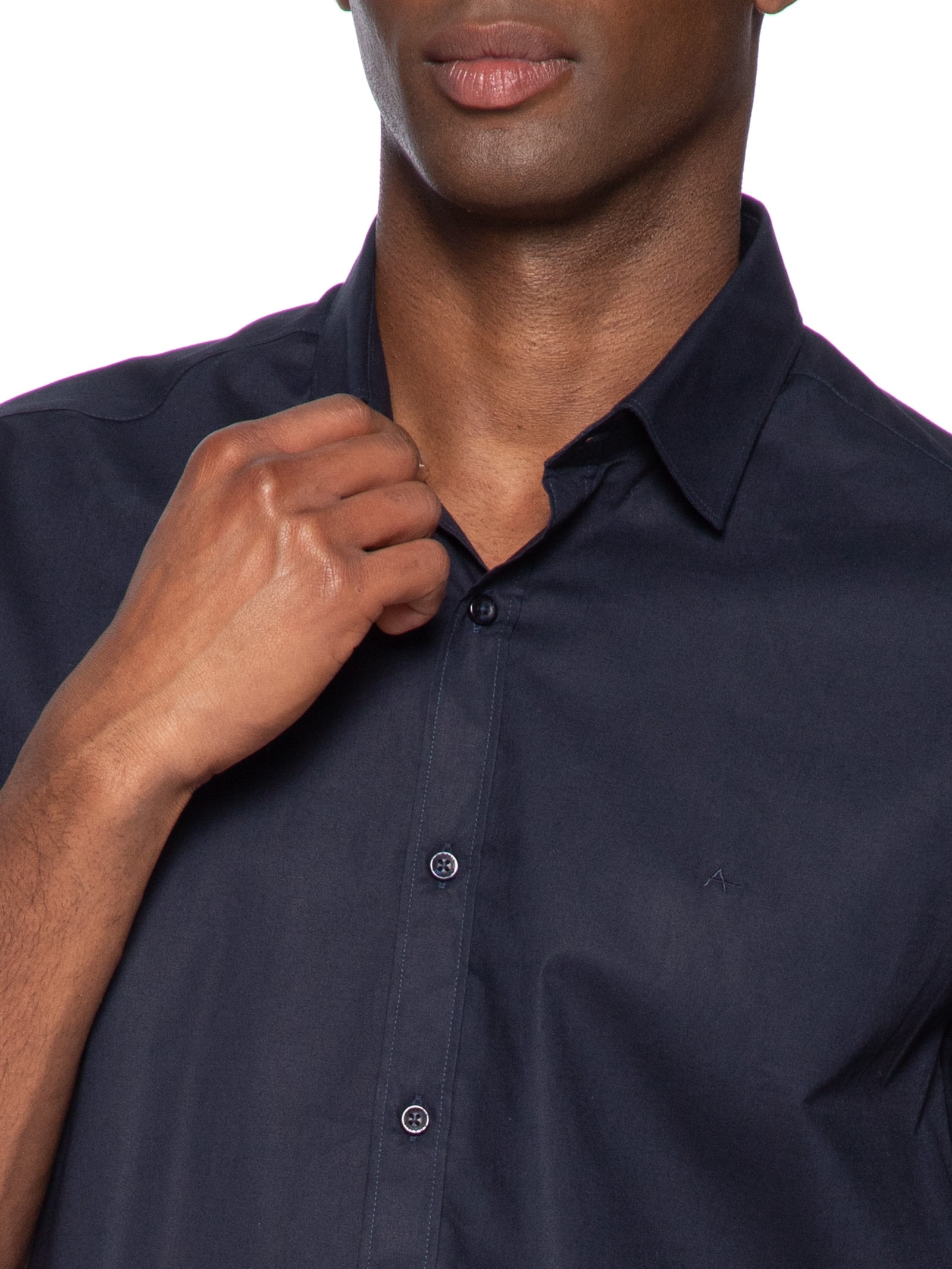 Camisa Masculina Slim Fit Tricoline Stretch Liso Azul Aramis