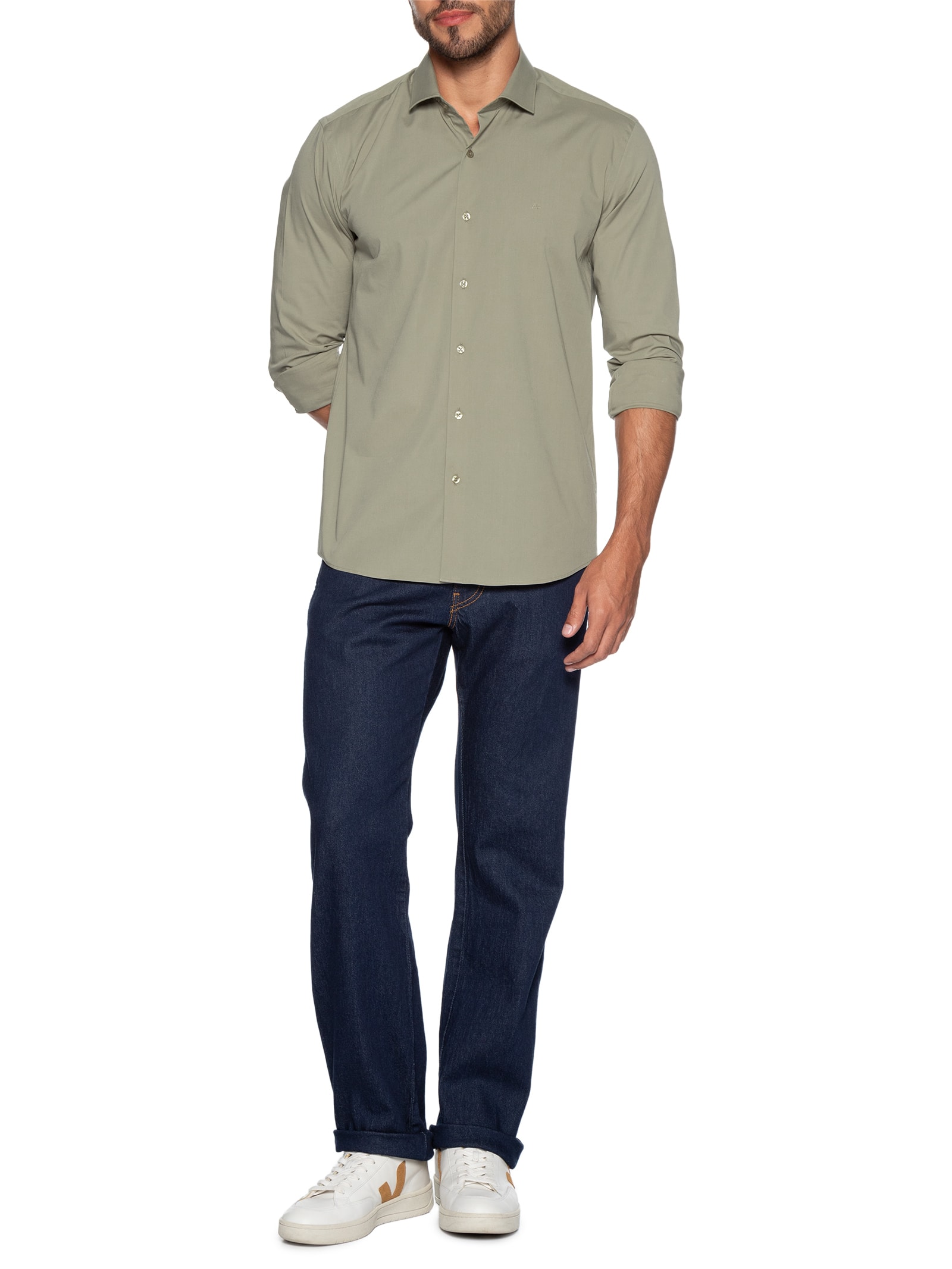 Camisa Masculina Slim Fit Tricoline Stretch – Bege Aramis