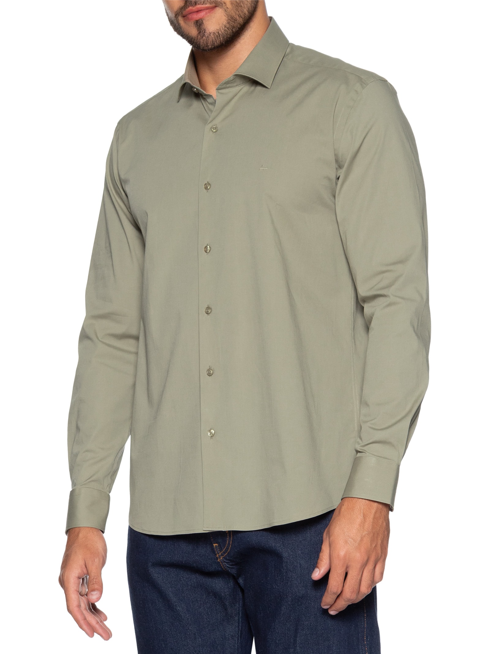 Camisa Masculina Slim Fit Tricoline Stretch – Bege Aramis