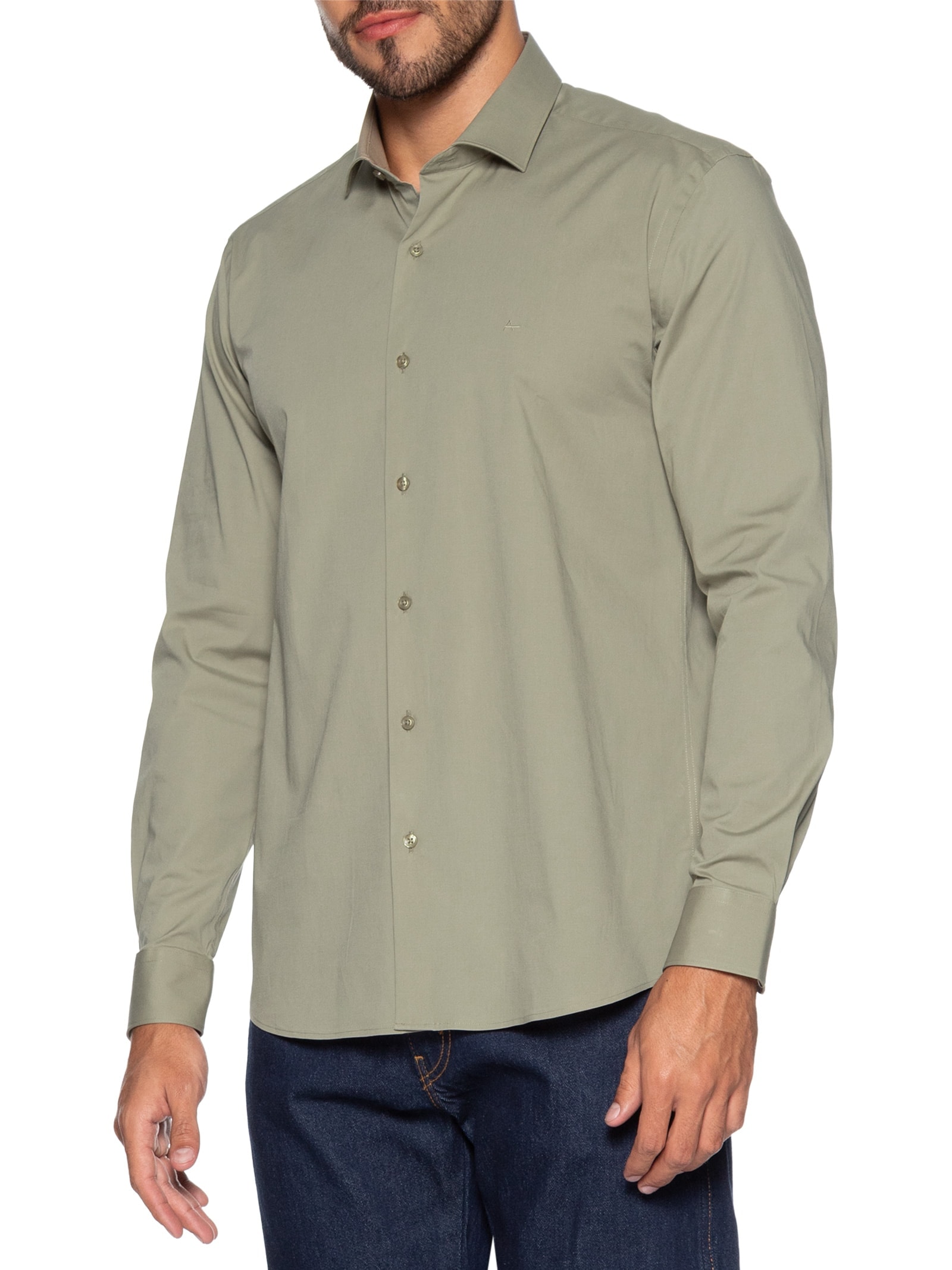 Camisa Masculina Slim Fit Tricoline Stretch – Bege Aramis