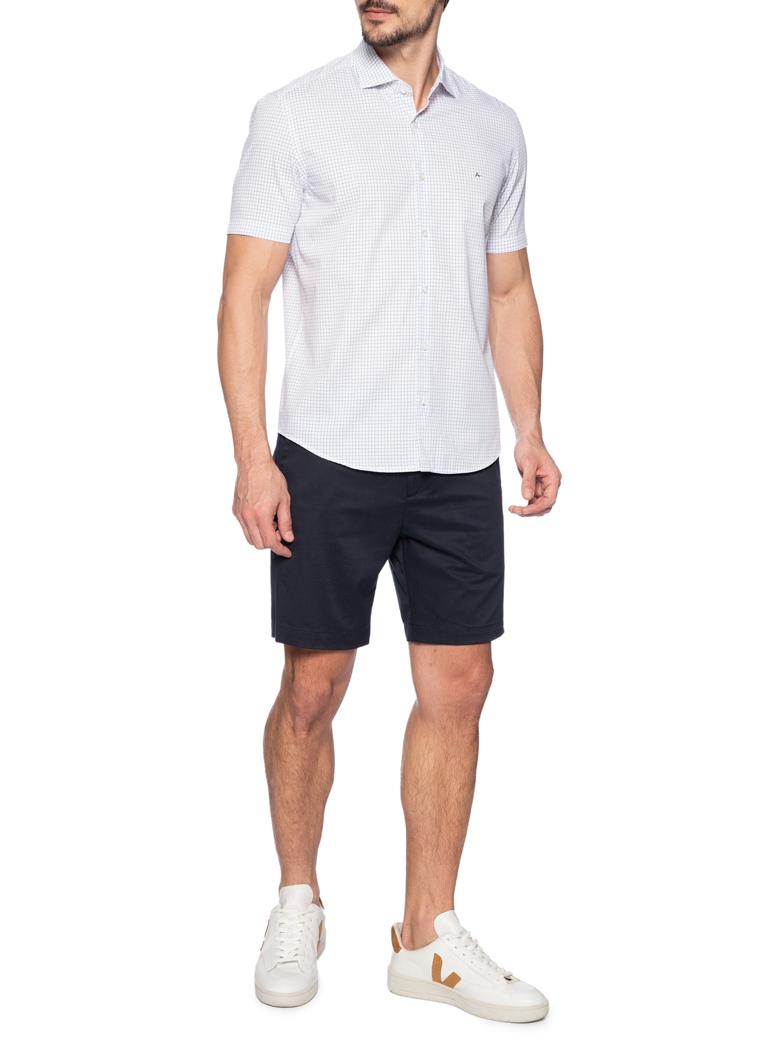 Camisa Masculina Slim Fit Xadrez Azul Aramis