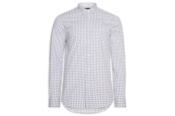 Camisa Masculina Slim Fit Xadrez Stretch - Branco