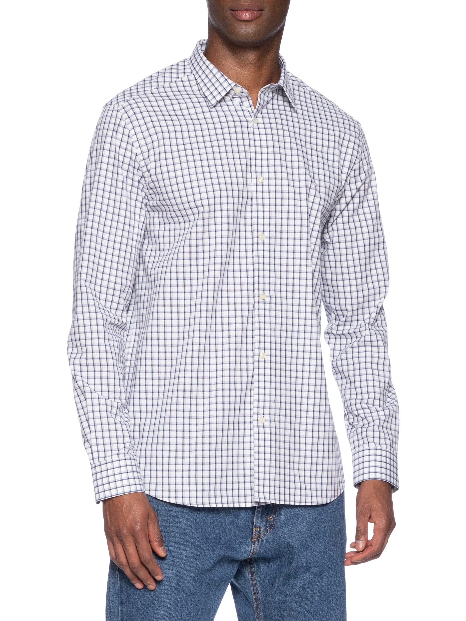 Camisa Masculina Slim Fit Xadrez Stretch Branco Aramis