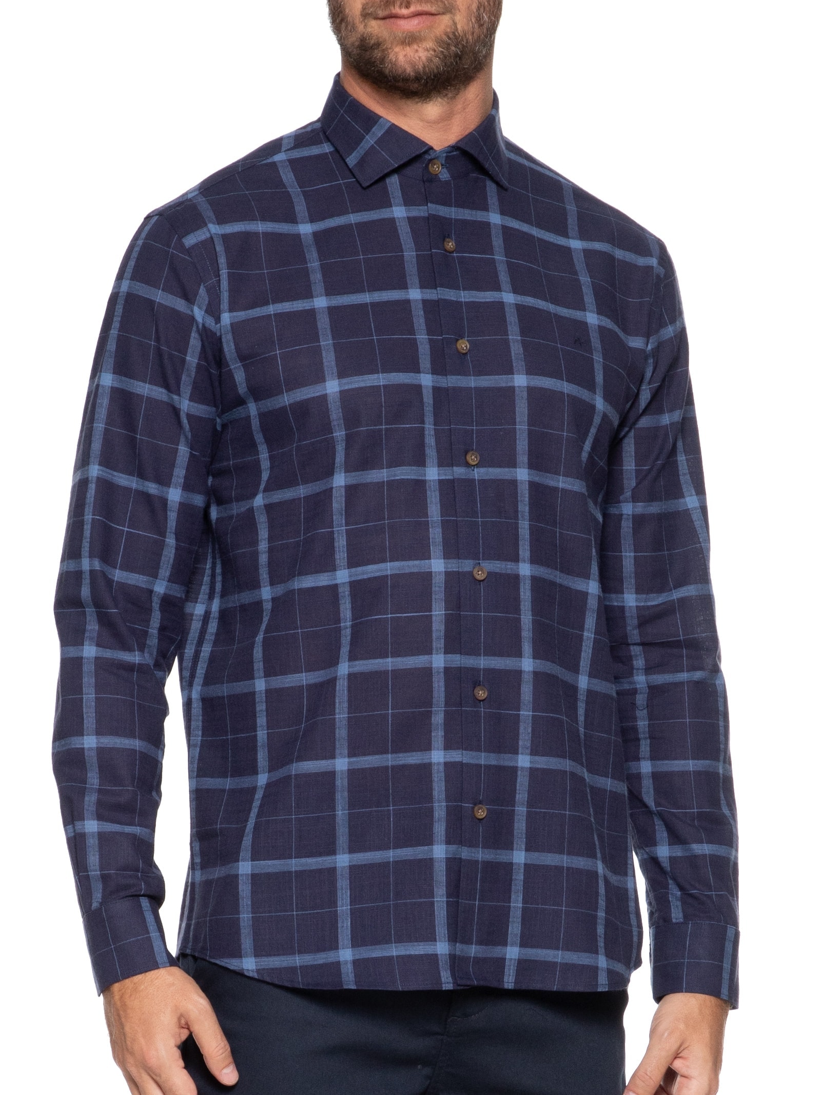 Camisa Masculina Slim Flame Xadrez Navy Azul Aramis