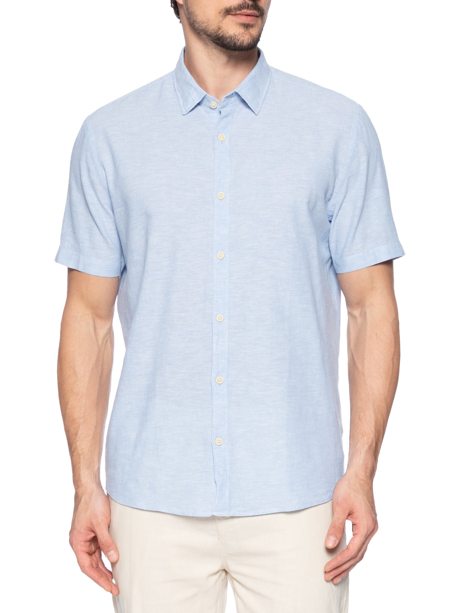 Camisa Masculina Slim Linho Algodão Surat Azul Aramis