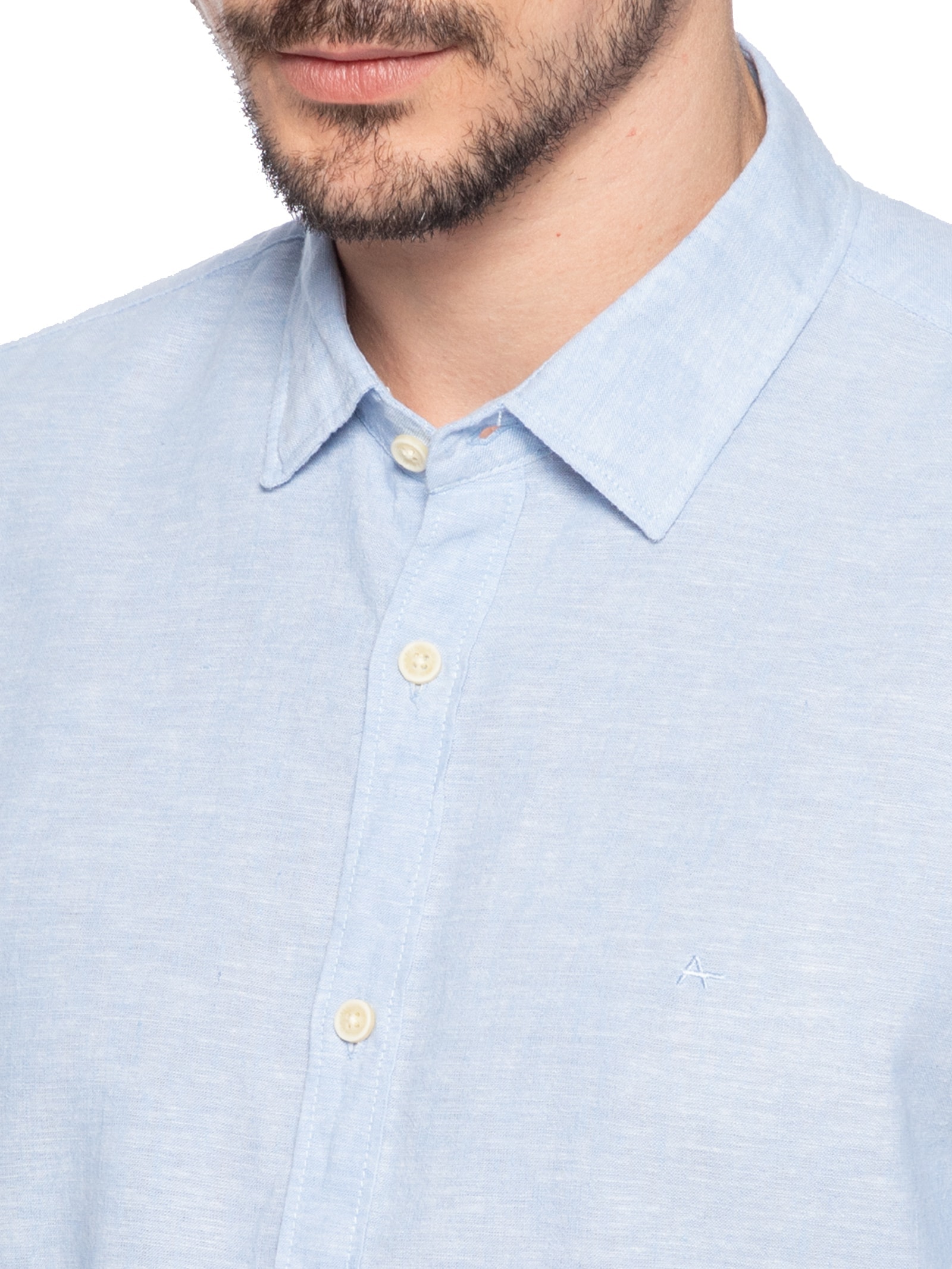 Camisa Masculina Slim Linho Algodão Surat Azul Aramis