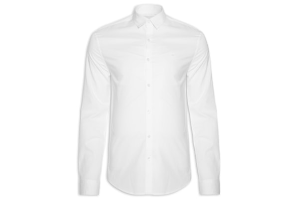 Camisa Masculina Slim Lisa Básica Logo No Peito - Off White