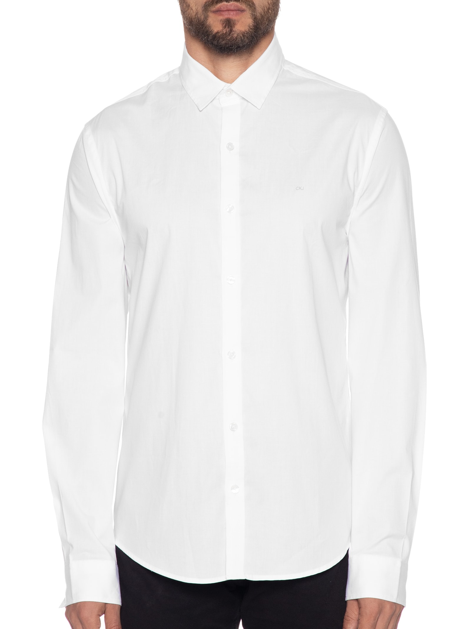 Camisa Masculina Slim Lisa Básica Logo No Peito Off White Calvin Klein Jeans