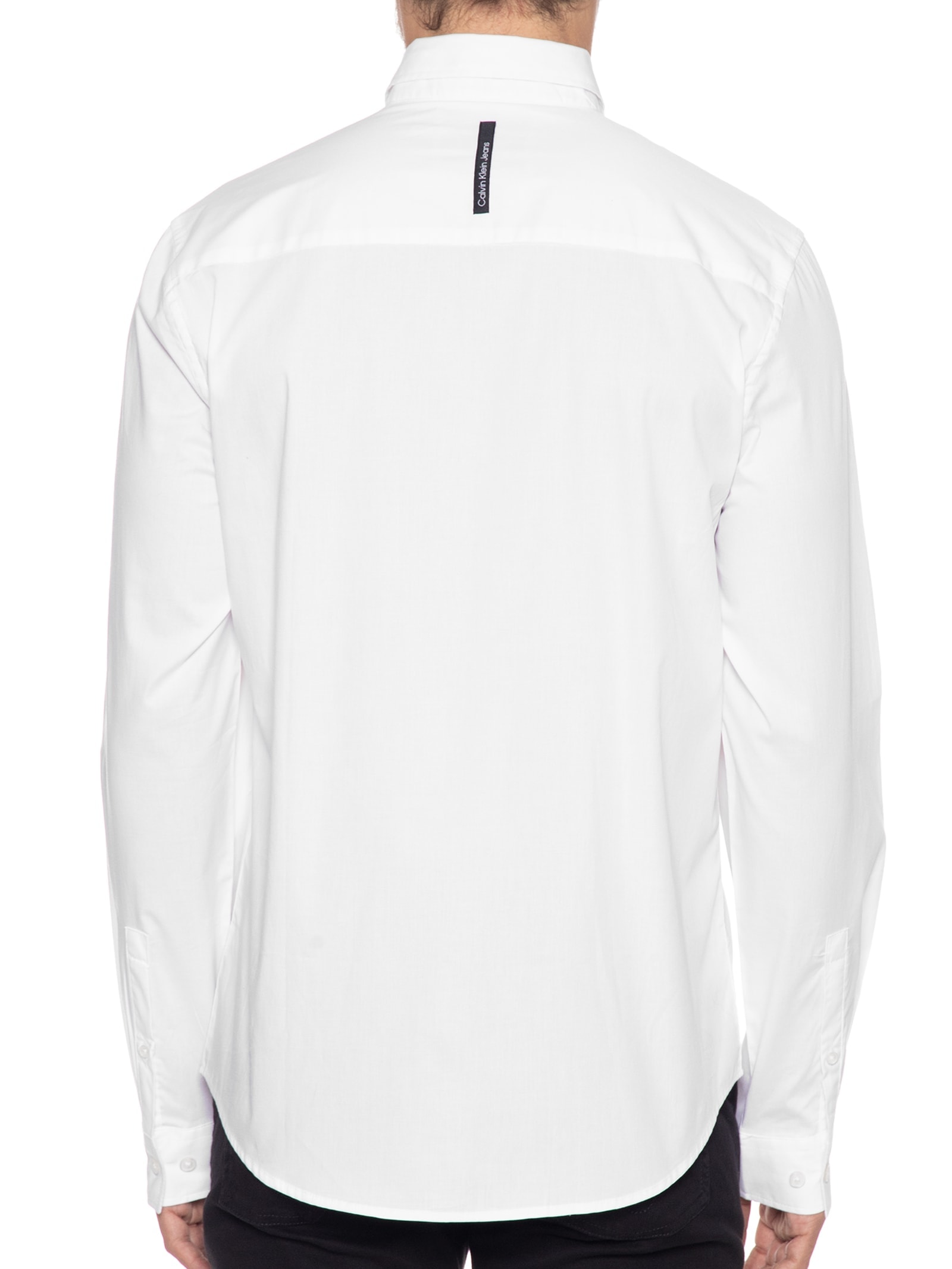 Camisa Masculina Slim Lisa Básica Logo No Peito Off White Calvin Klein Jeans