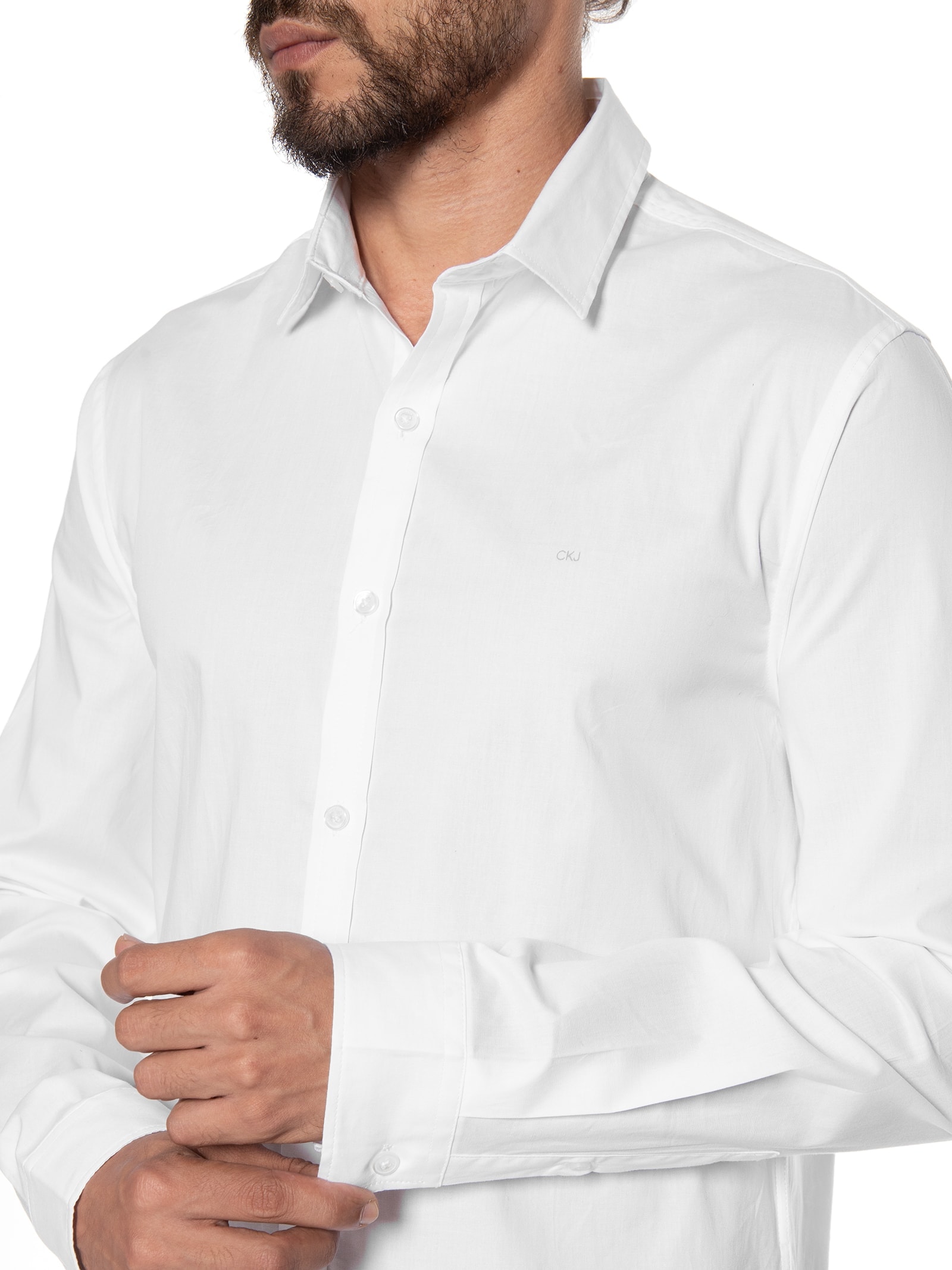 Camisa Masculina Slim Lisa Básica Logo No Peito Off White Calvin Klein Jeans