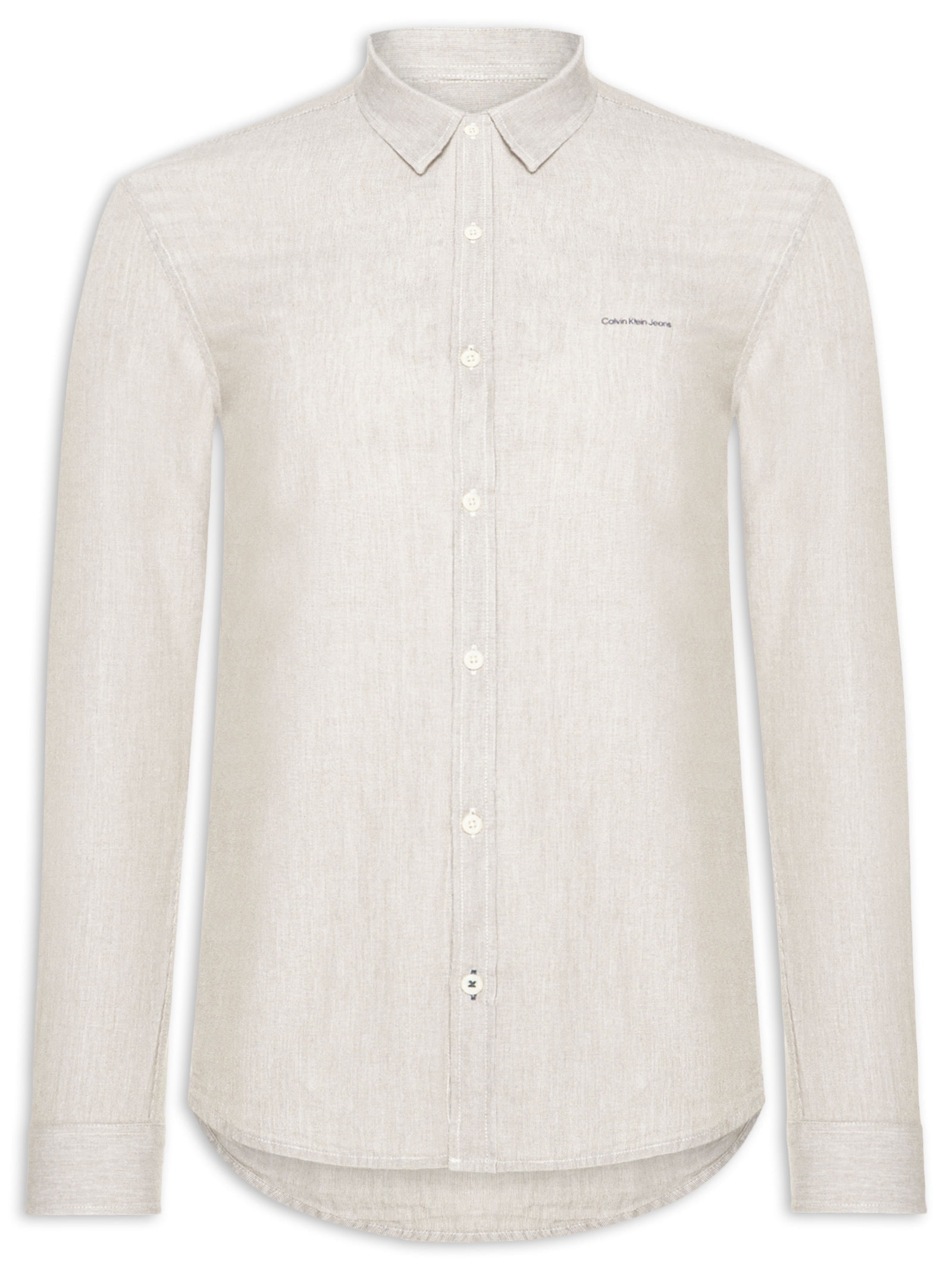 Camisa Masculina Slim Listrada Silk Logo Bege Calvin Klein Jeans