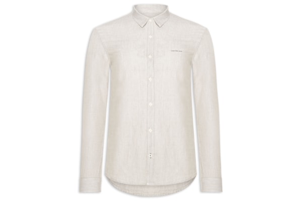 Camisa Masculina Slim Listrada Silk Logo - Bege