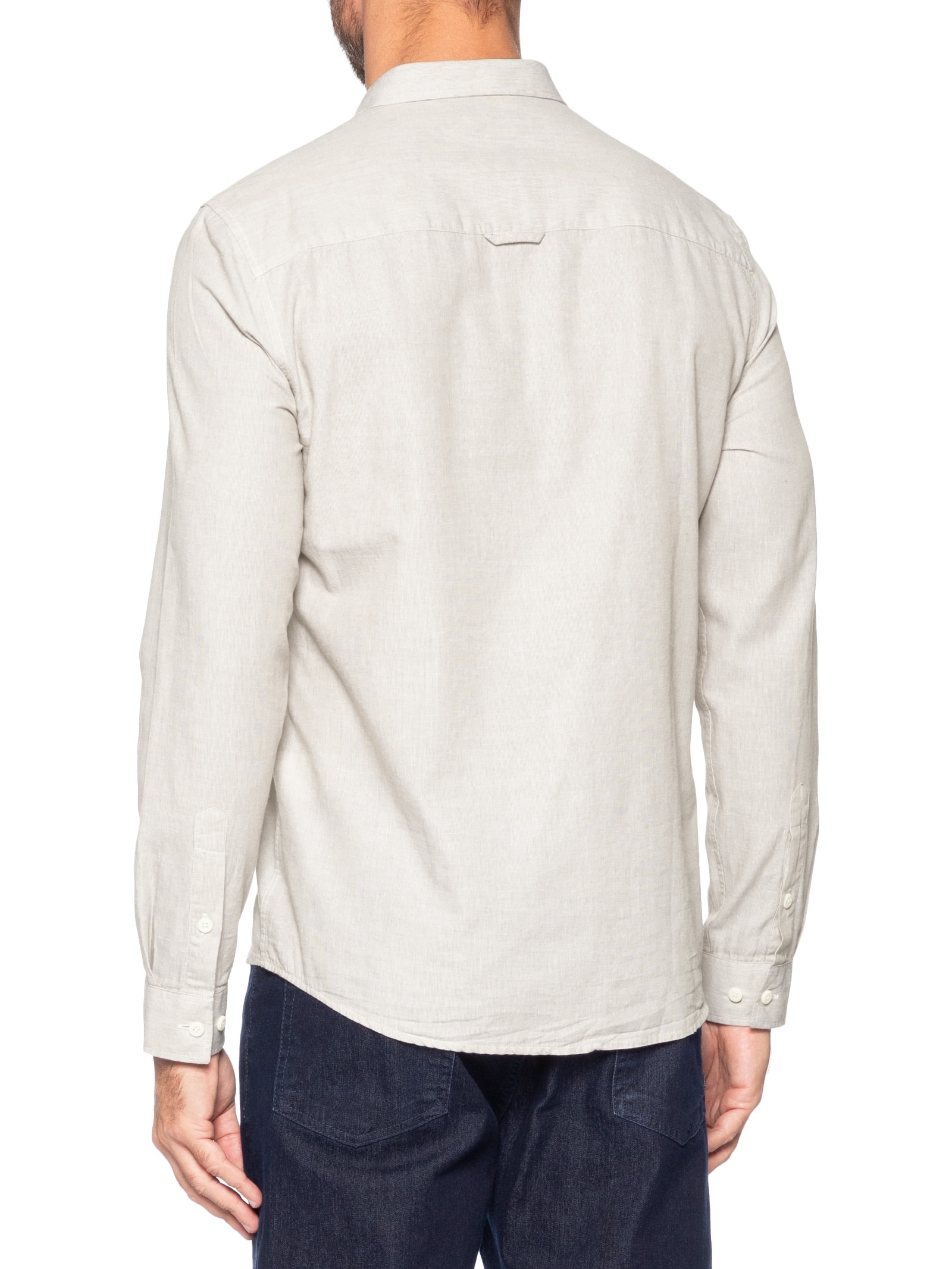 Camisa Masculina Slim Listrada Silk Logo Bege Calvin Klein Jeans
