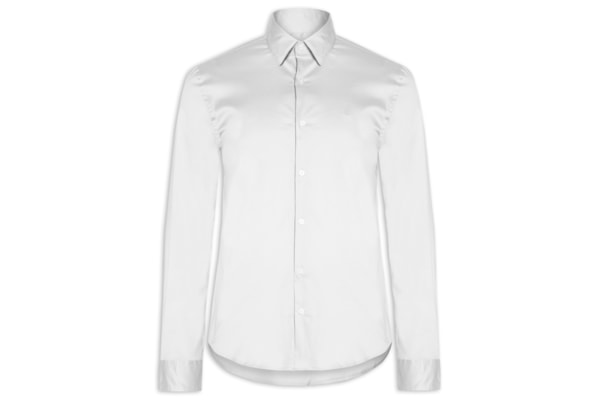 Camisa Masculina Slim Manga Longa Básica Algodão Poliamida - Cinza