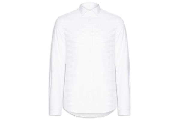 Camisa Masculina Slim Maquinetada Xadrez - Branco